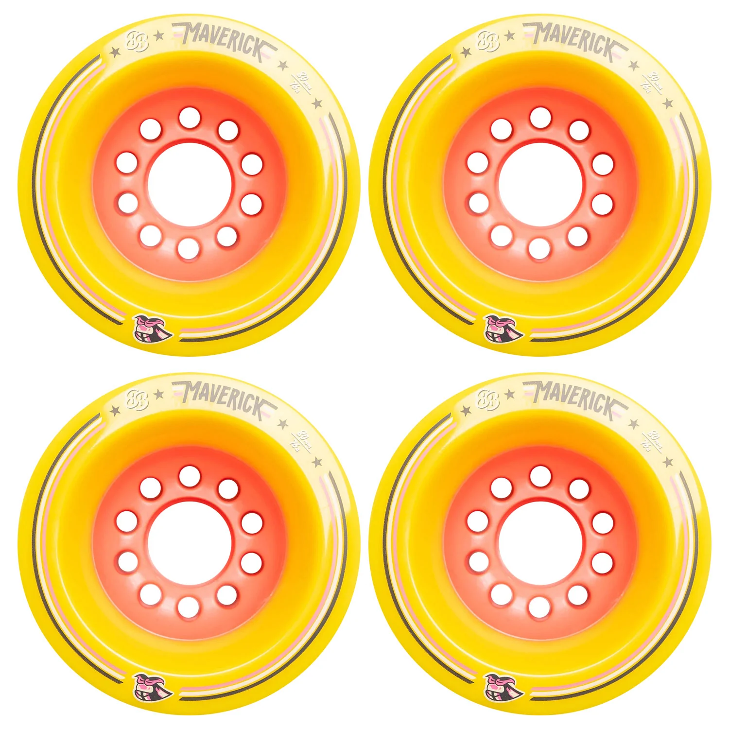 88 Wheel Co Longboard Wheels Maverick Yellow/Pink 80mm 76A