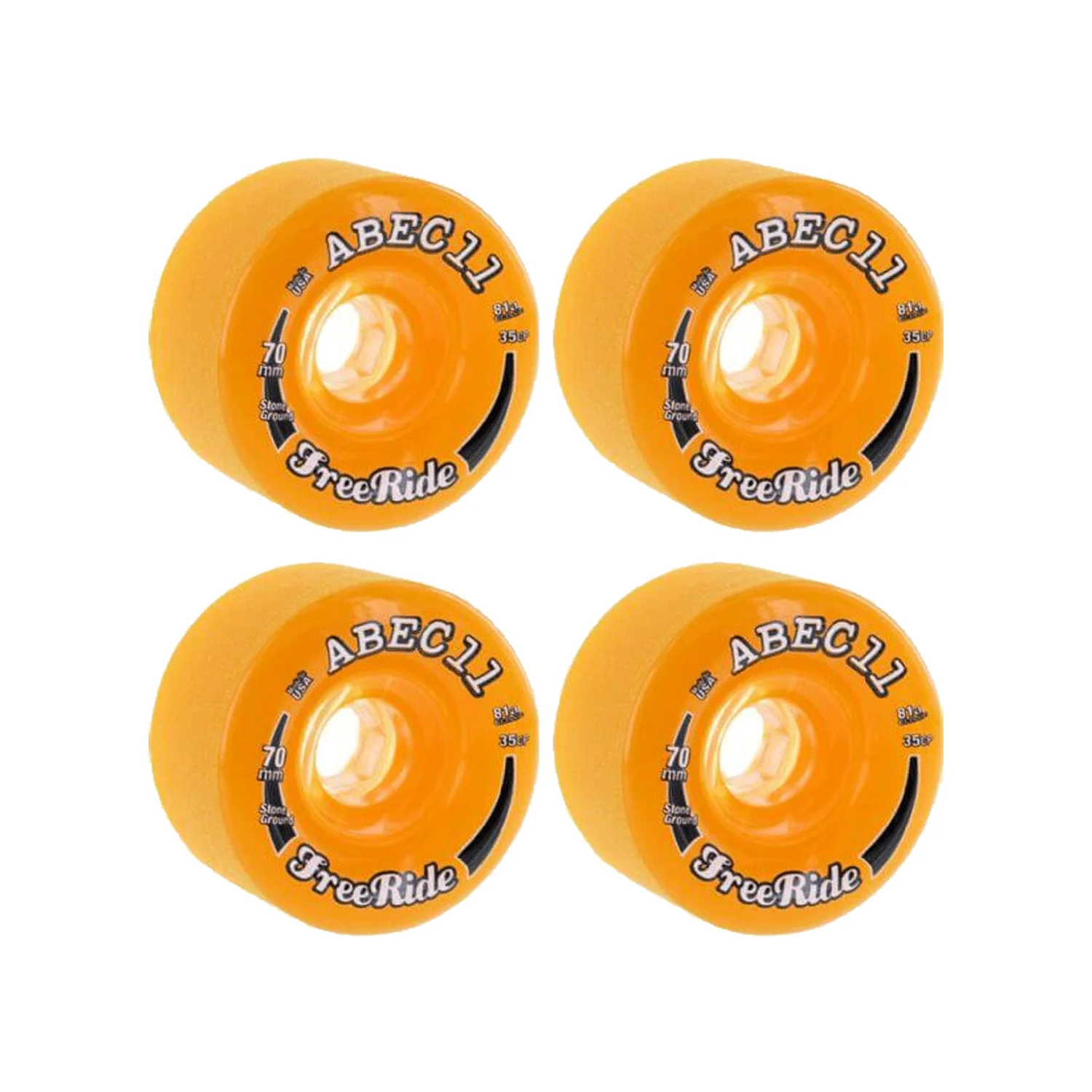 Abec 11 Longboard Wheels 70mm Freeride Stone Ground 81A Amber/Clear