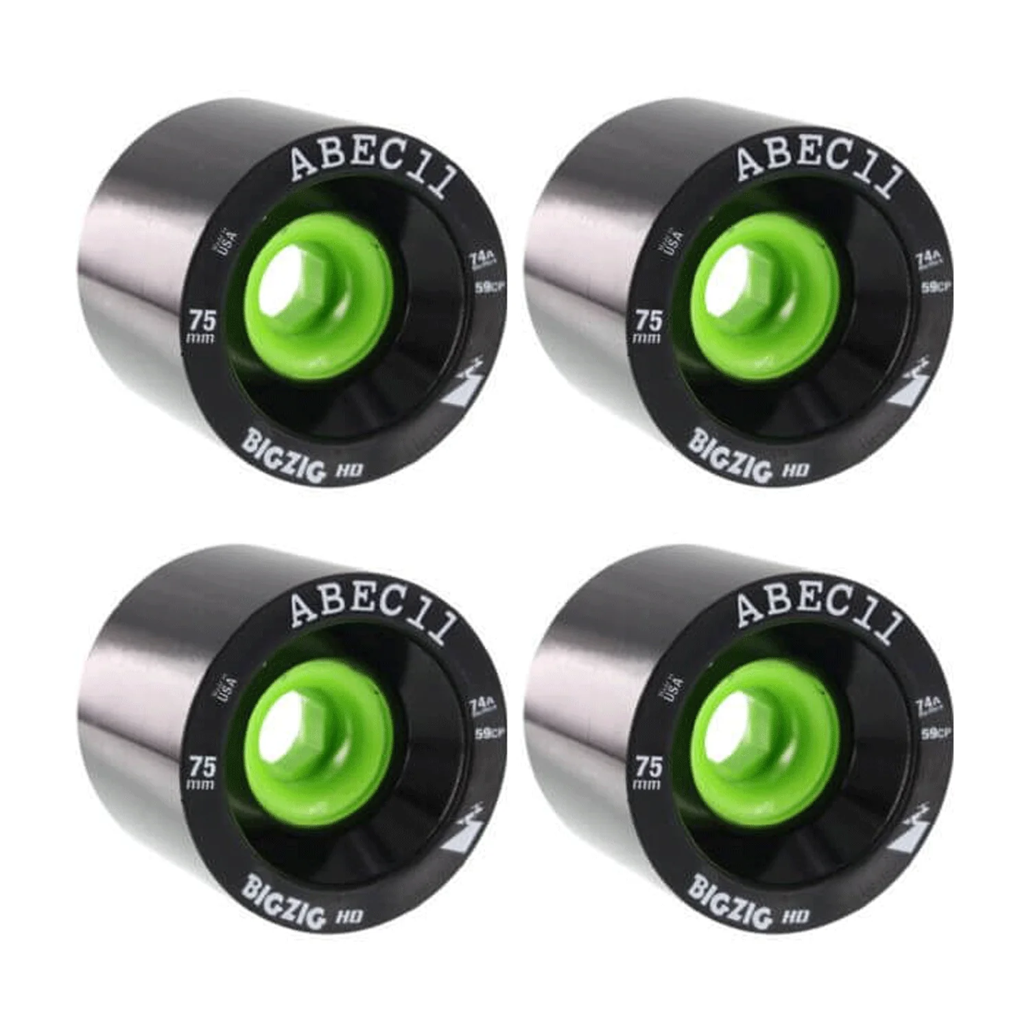 Abec 11 Longboard Wheels 75mm BigZig HD 74A Black/Lime