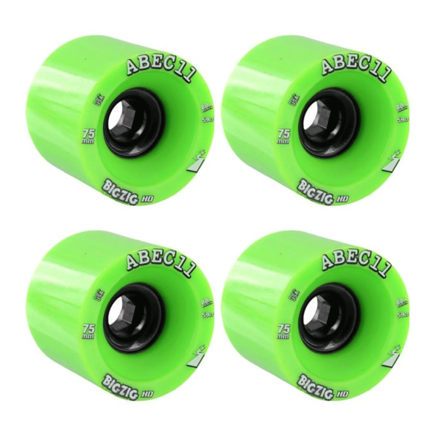 Abec 11 Longboard Wheels 75mm BigZig HD 80A Lime/Black