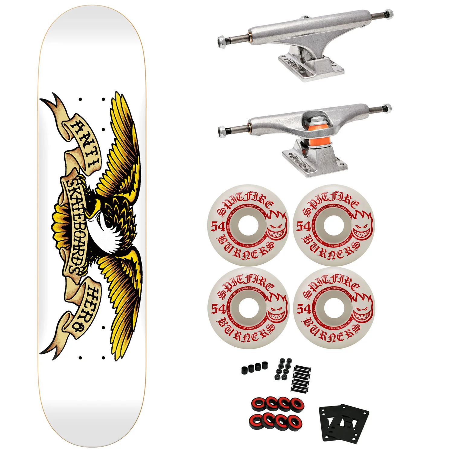 Anti Hero Premium Skateboard with Indy Trucks, Spitfire Wheels 8.75" Classic Eagle
