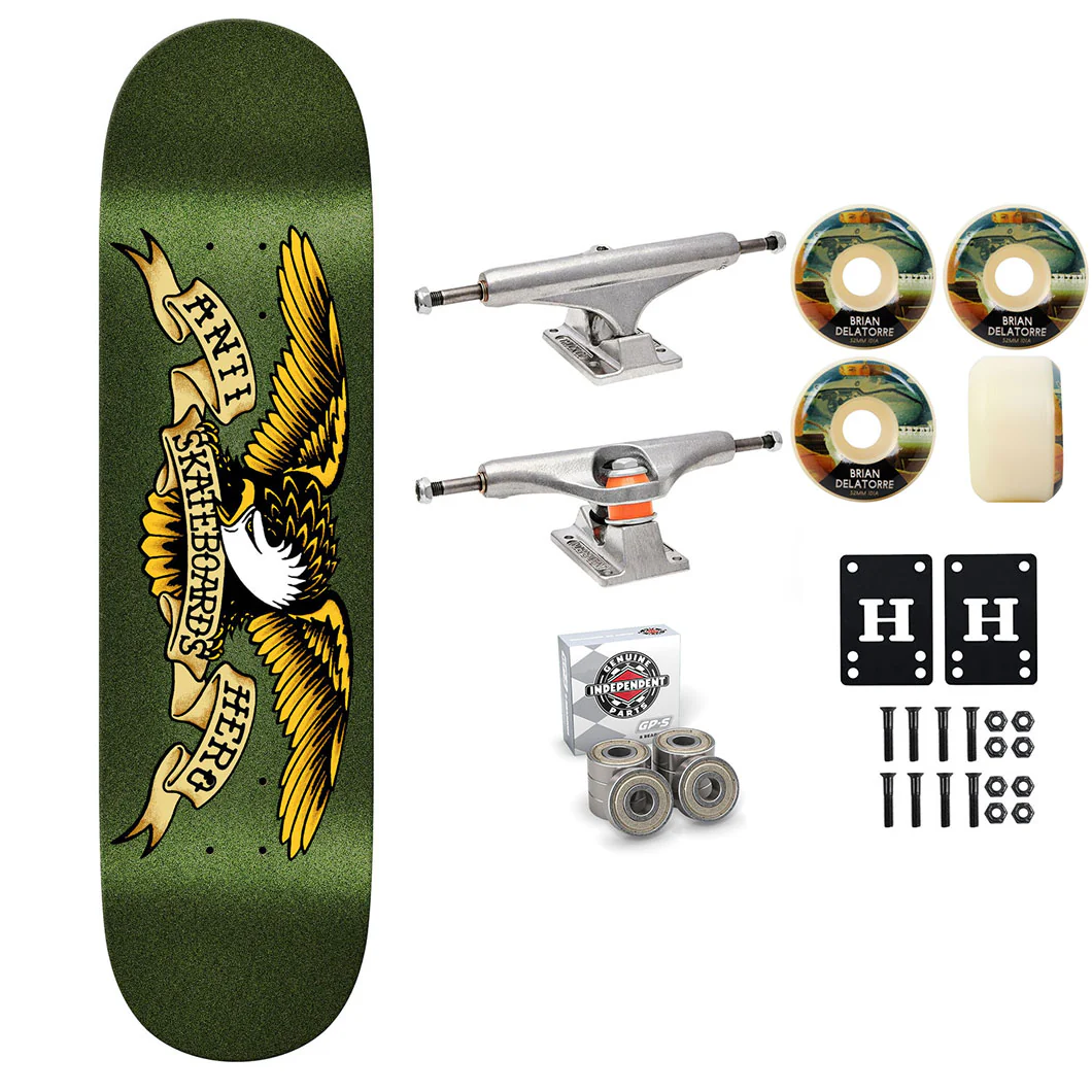 Anti Hero Skateboard Green Easy Rider 8.38" Independent Satori Premium Kit