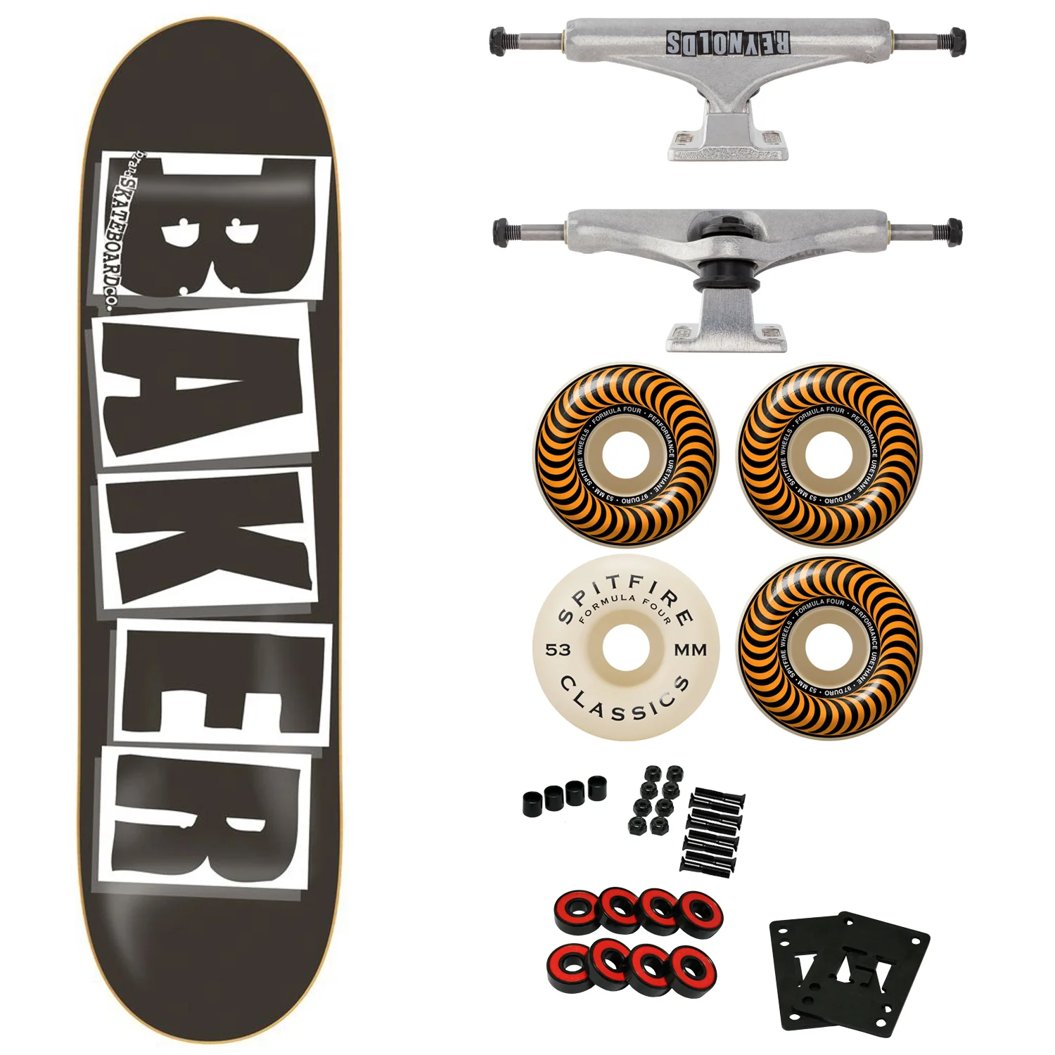 Baker Complete Logo Black 8.0" with Independent Reynolds Hollow Trucks, 53mm Spitfire F4 97A Wheels