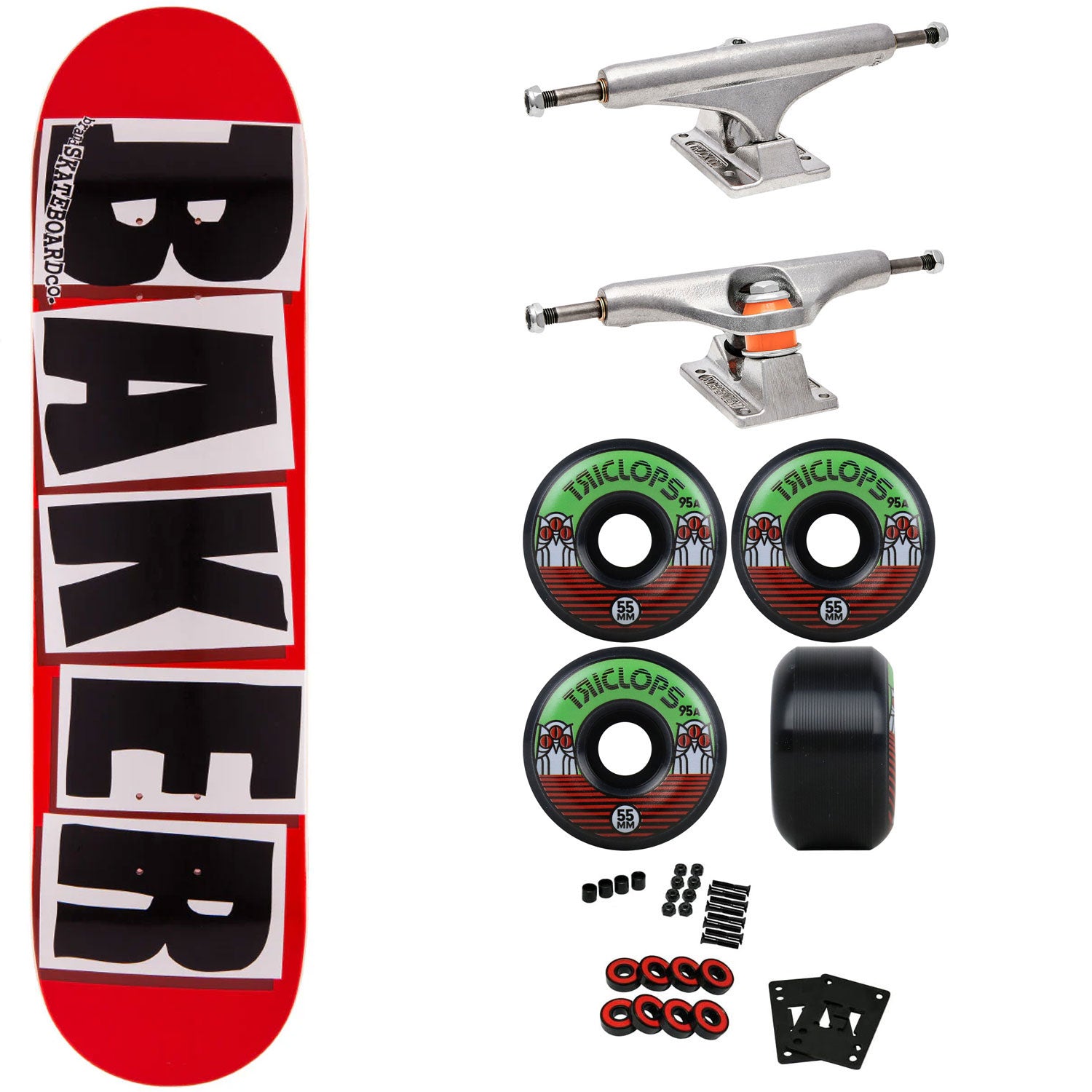 Baker Logo Skateboard Red/Black 7.875" x 31.25" with Independent Trucks, Triclops Wheels