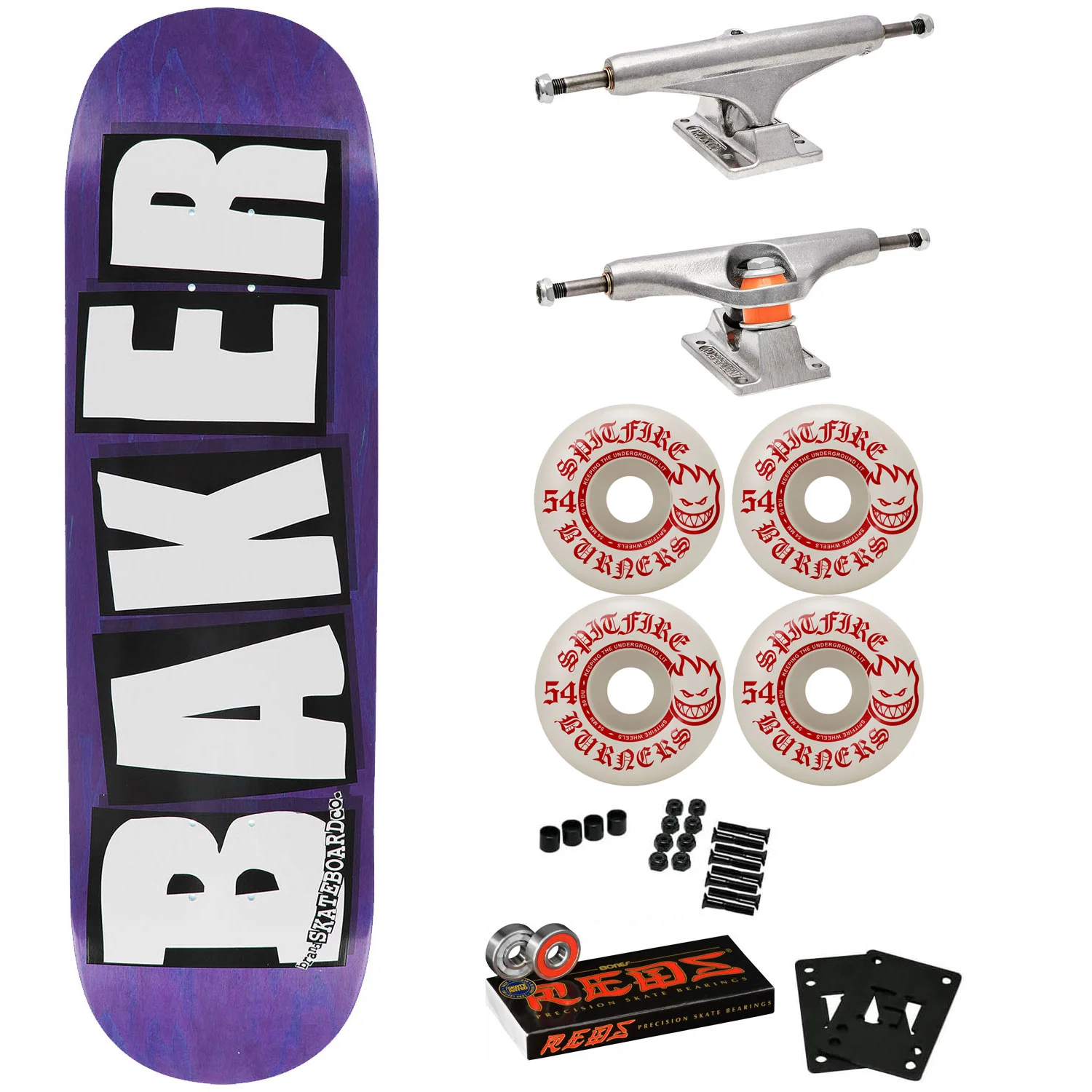 Baker Skateboard Complete B2 Purple 8.25" Spitfire, Independent, Bones Reds