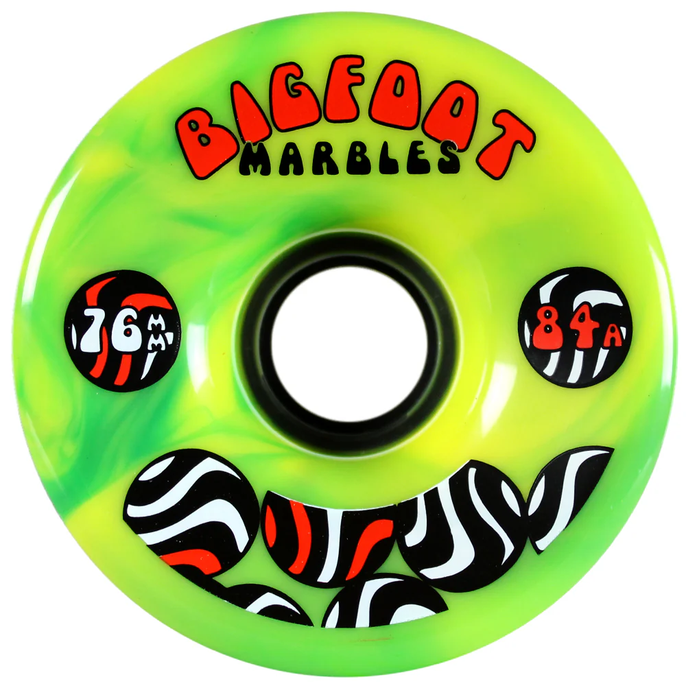 Bigfoot Longboard Wheels - 76mm Marble Swirl - Green/Yellow - Image 2