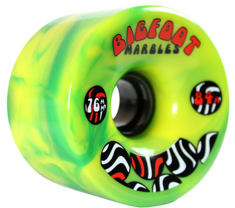 Bigfoot Longboard Wheels - 76mm Marble Swirl - Green/Yellow - Image 3