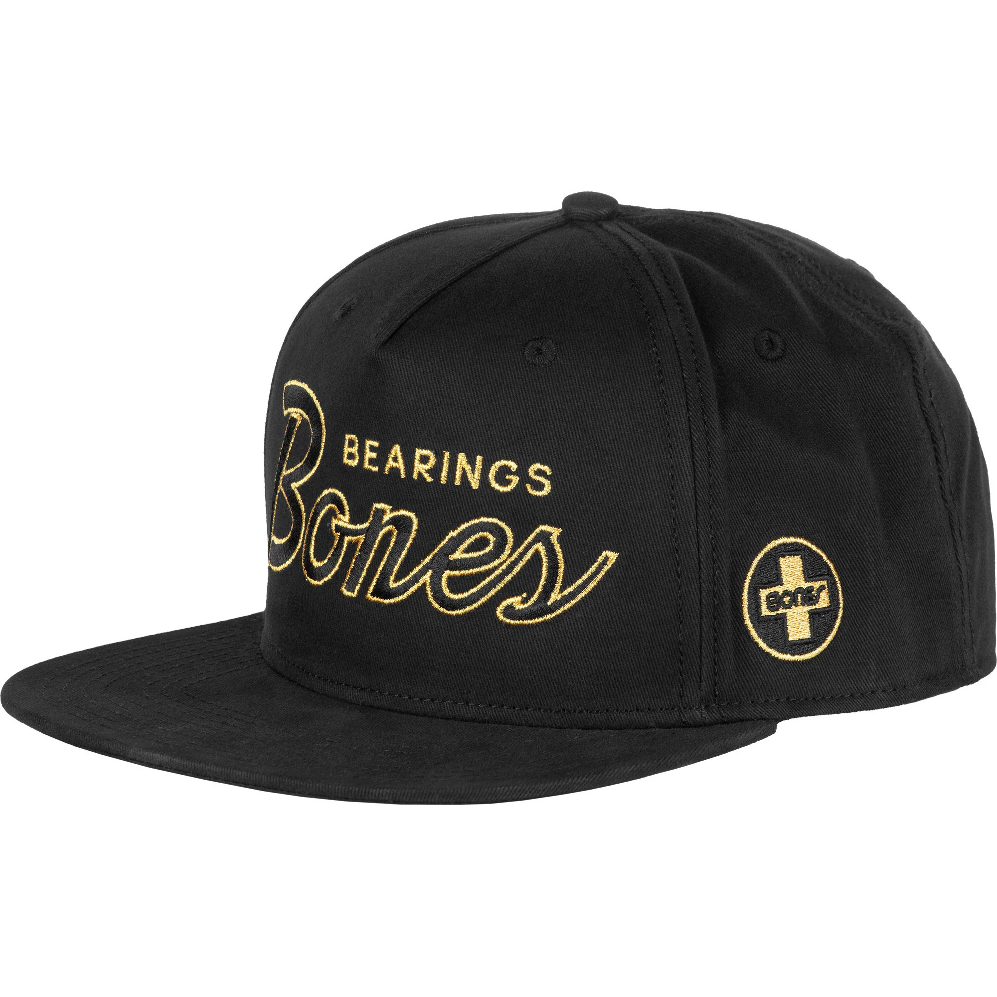 Bones Bearings Skateboard Hat Script Cap Black with Glod Embroidery - Image 3