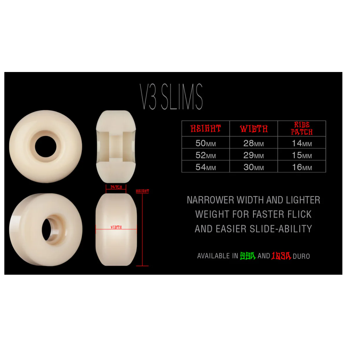 Bones Skateboard Wheels 52mm STF V3 Slims 103A White - Image 3