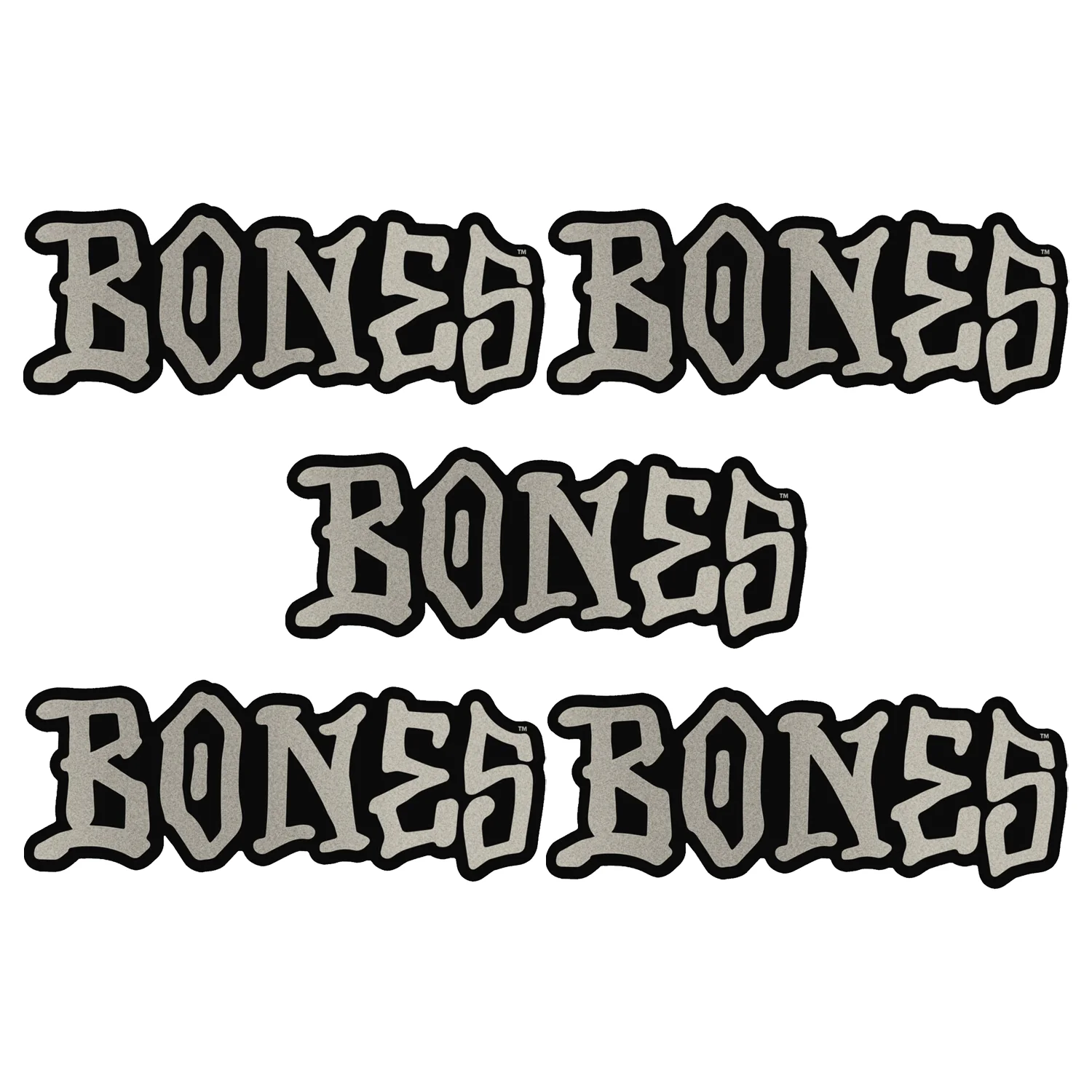 Bones Wheels Skateboard Sticker Logo Black/Chrome 7" x 2.5" 5-Pack