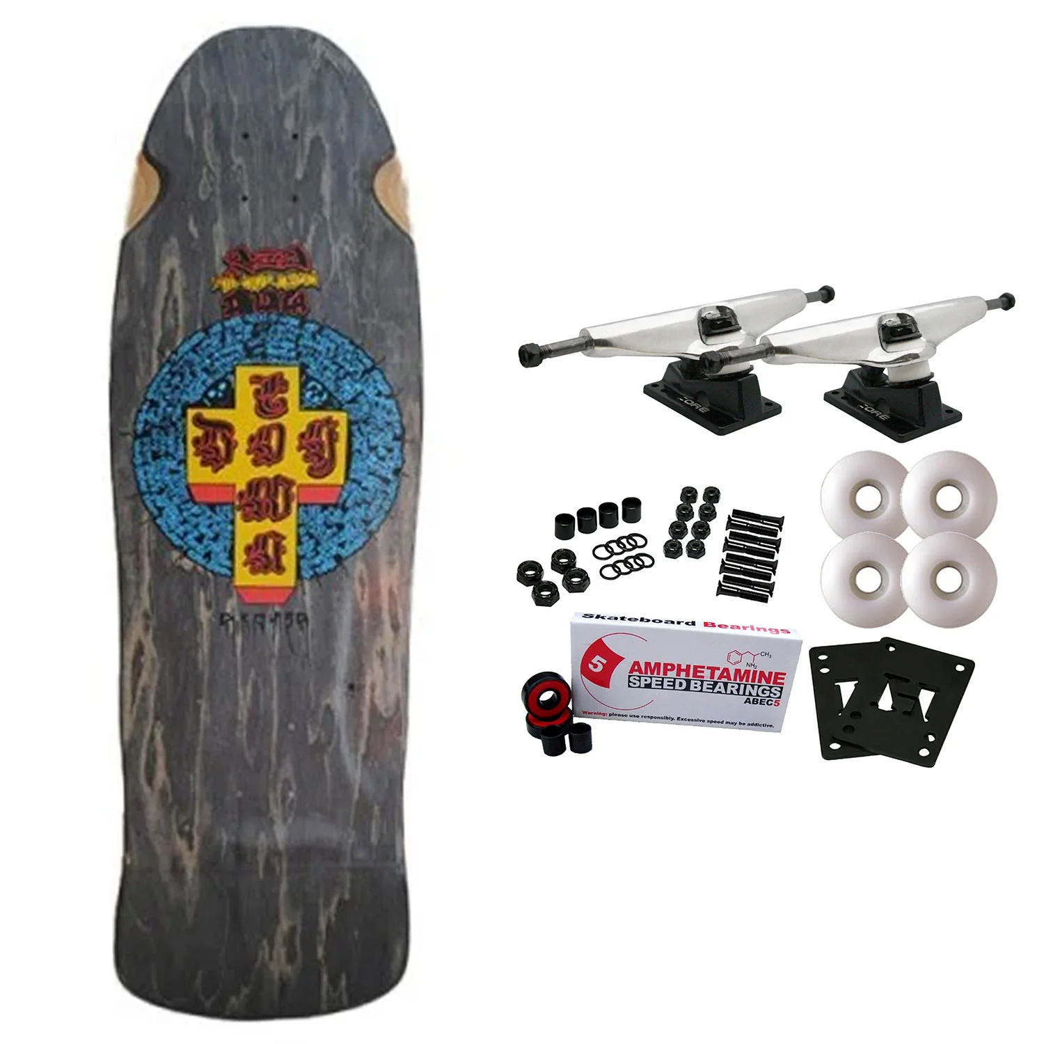 Dogtown Skateboard Complete Red Dog Mid Size Crisis 80s Reissue Black Stain 10.25" x 32"