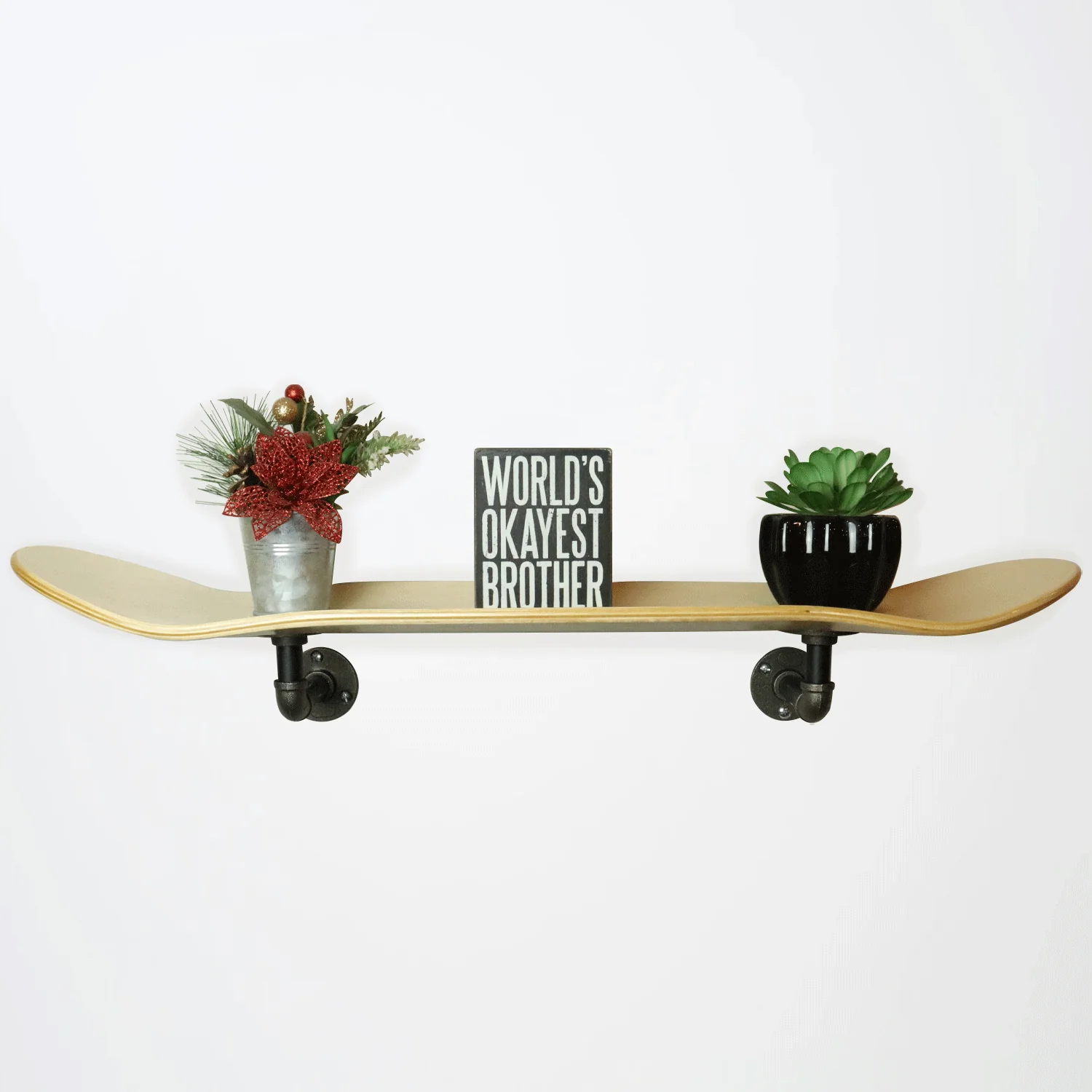 Floating Industrial Style Maple Skateboard Deck Shelf with Pipe Mounting System 7.75" Dipped White - Image 3