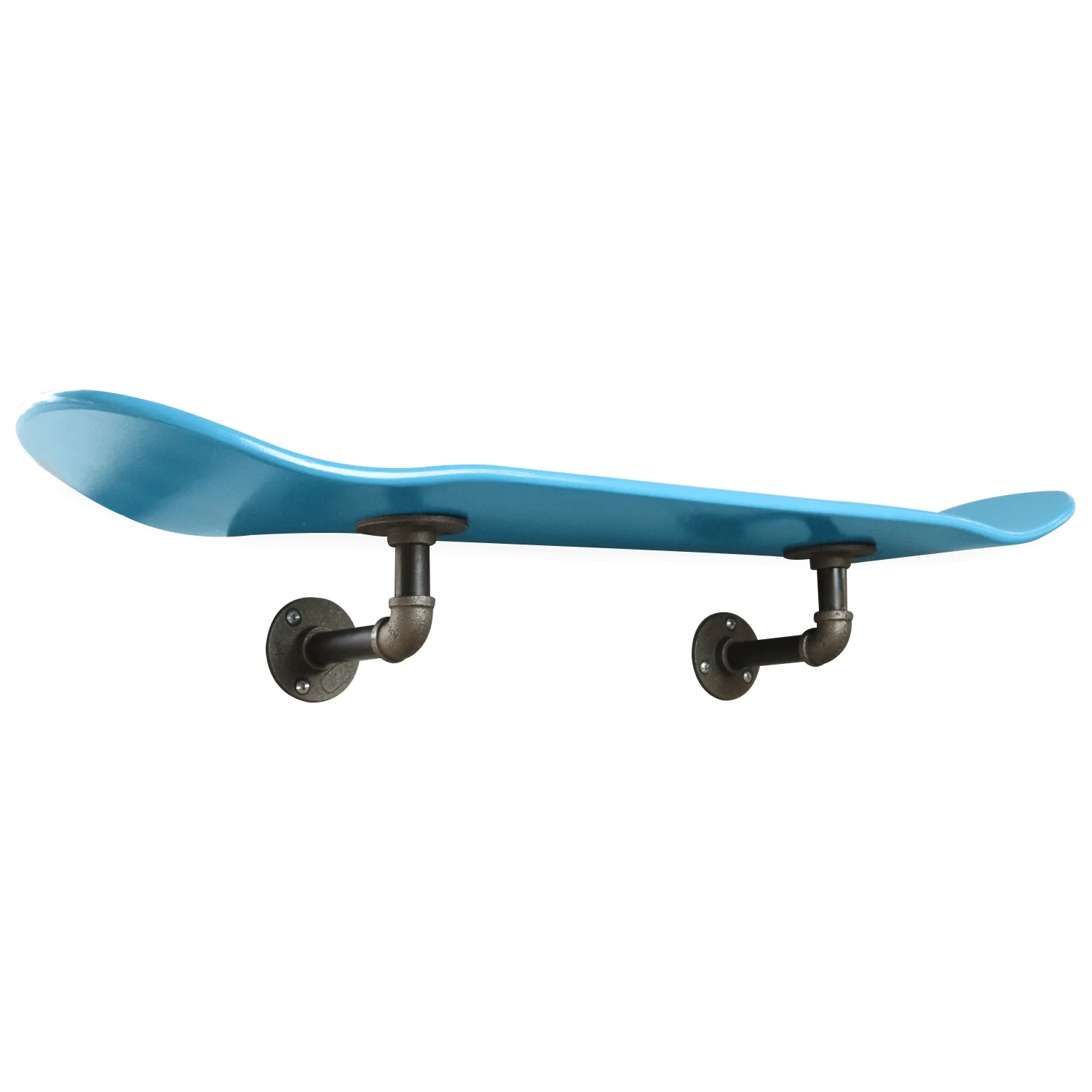 Floating Industrial Style Maple Skateboard Deck Shelf with Pipe Mounting System 7.75" Neon Blue - Image 2