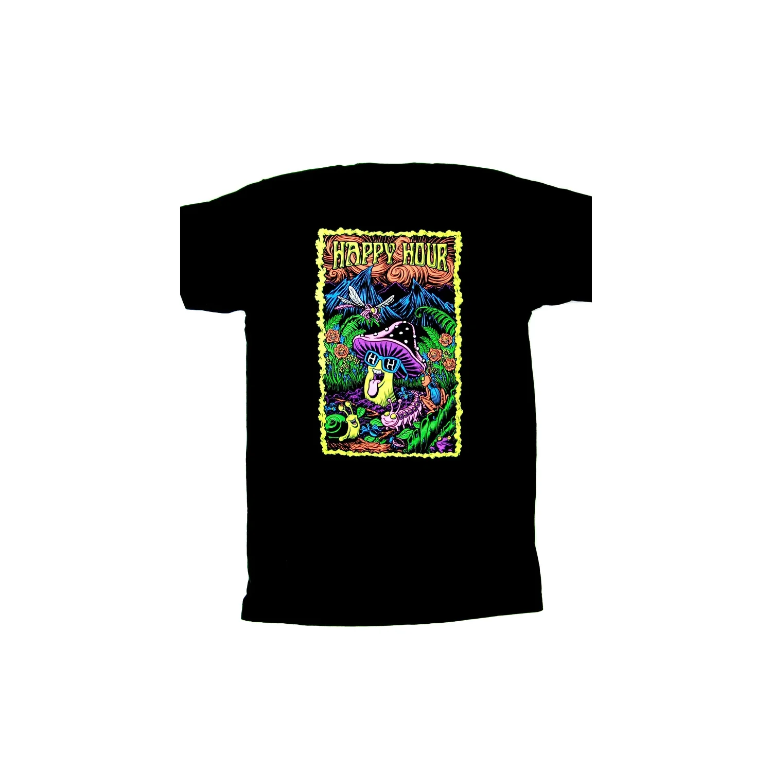 Happy Hour T-Shirt Black Light Mushroom Black - Image 2