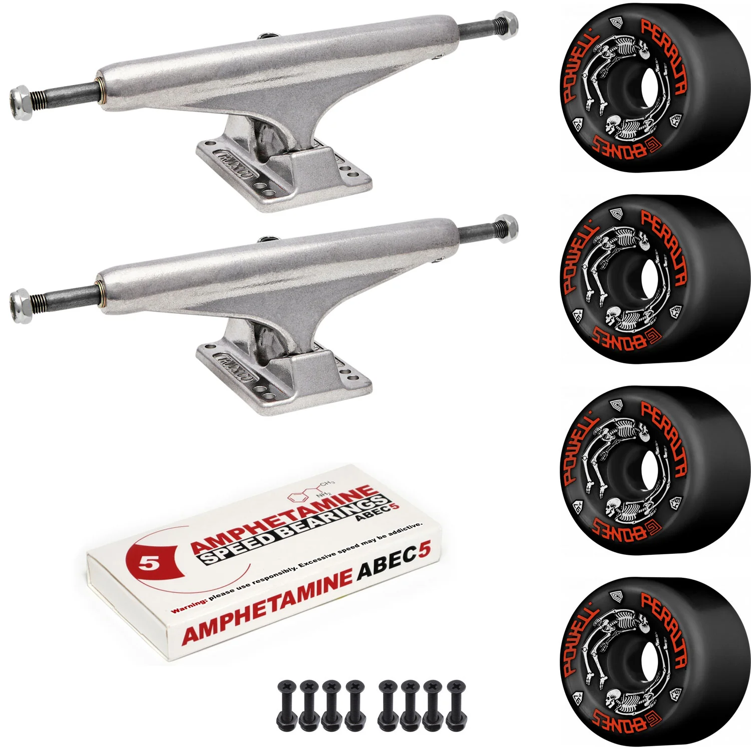 Independent Skateboard Package - 149 (8.5") Trucks, Powell Peralta G-Bones Black Wheels, Amp 5 Bearings