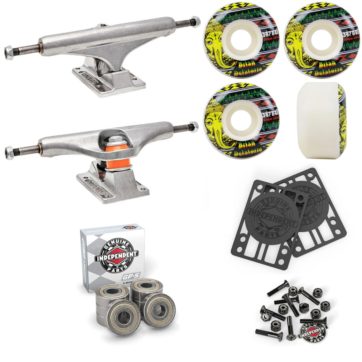 Independent Skateboard Trucks 139 + Satori 52mm 101A Wheels Indy Bearings Hardware Risers
