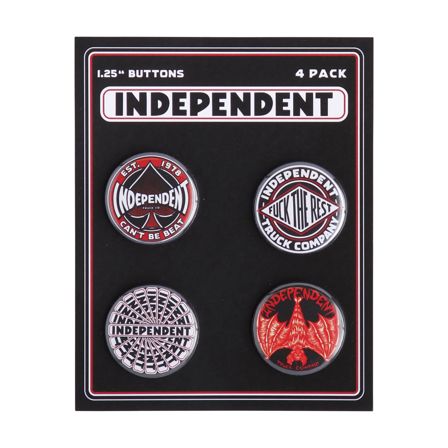 Independent Skateboard Trucks Pin Array 4 Button Pack Black/Red - Image 2