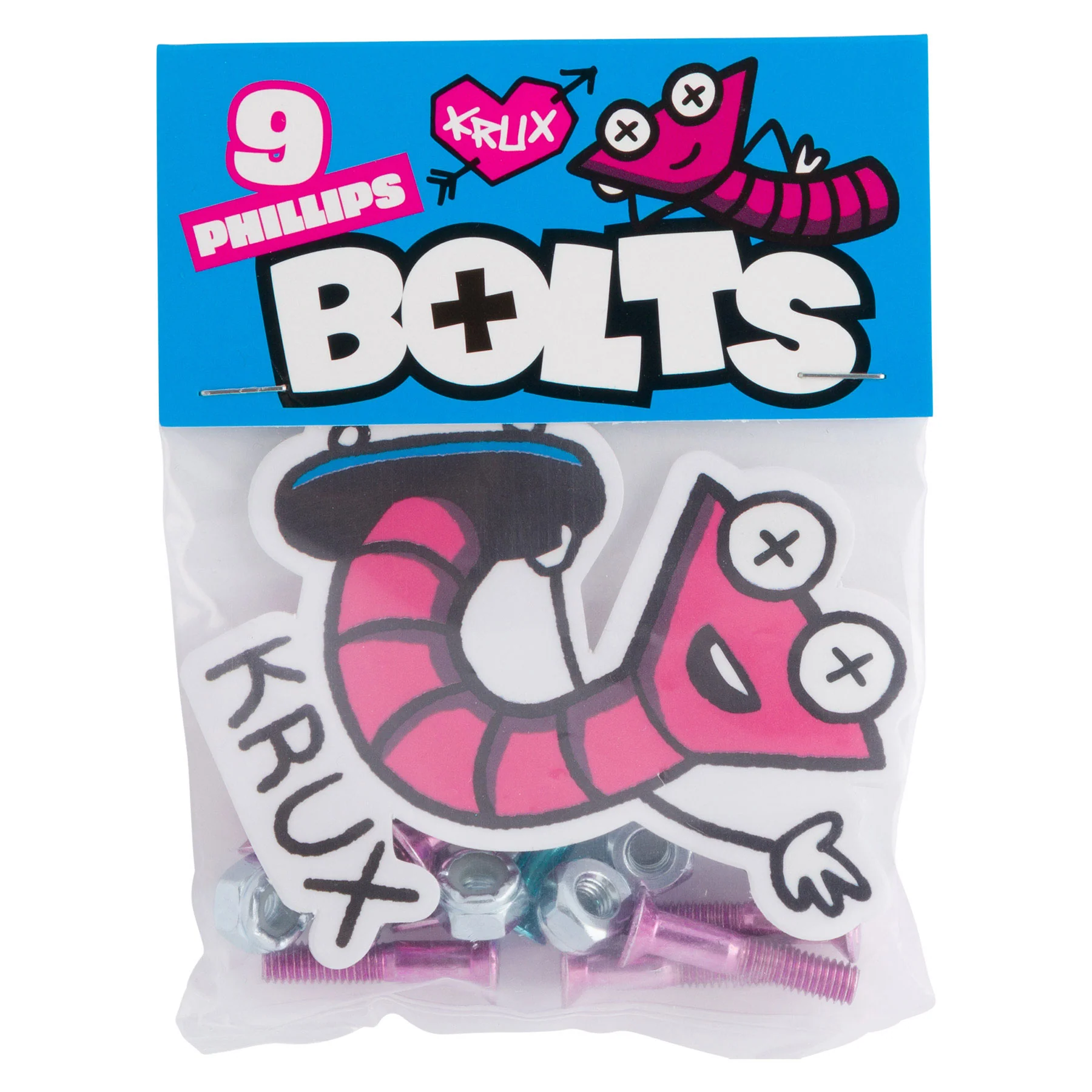 Krux Skateboard Hardware Krome Phillips Pink/Blue 1" Mounting Nuts and Bolts - Image 2