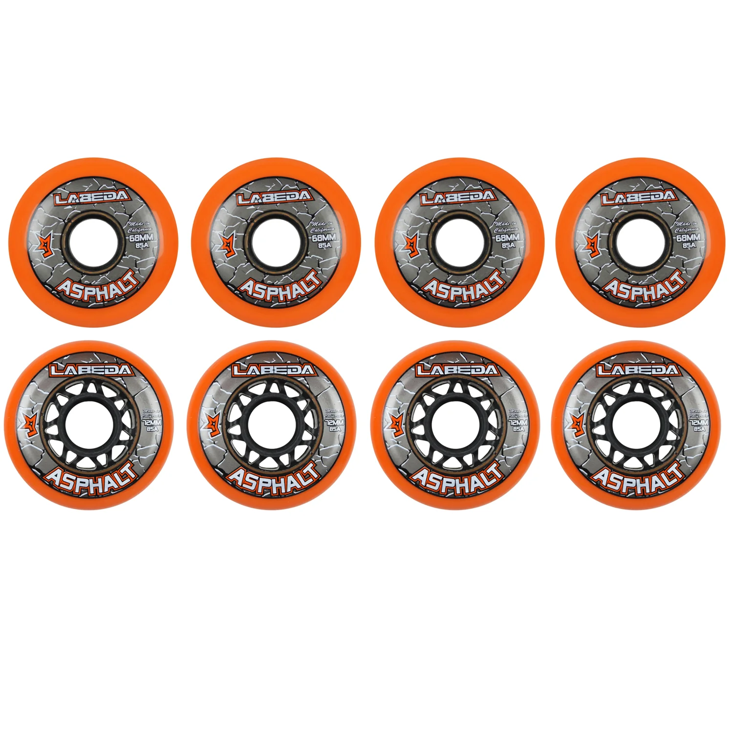 Labeda Roller Hockey Wheels - Asphalt Gripper 68/72 Youth HiLo 85A Orange (8-Pack)