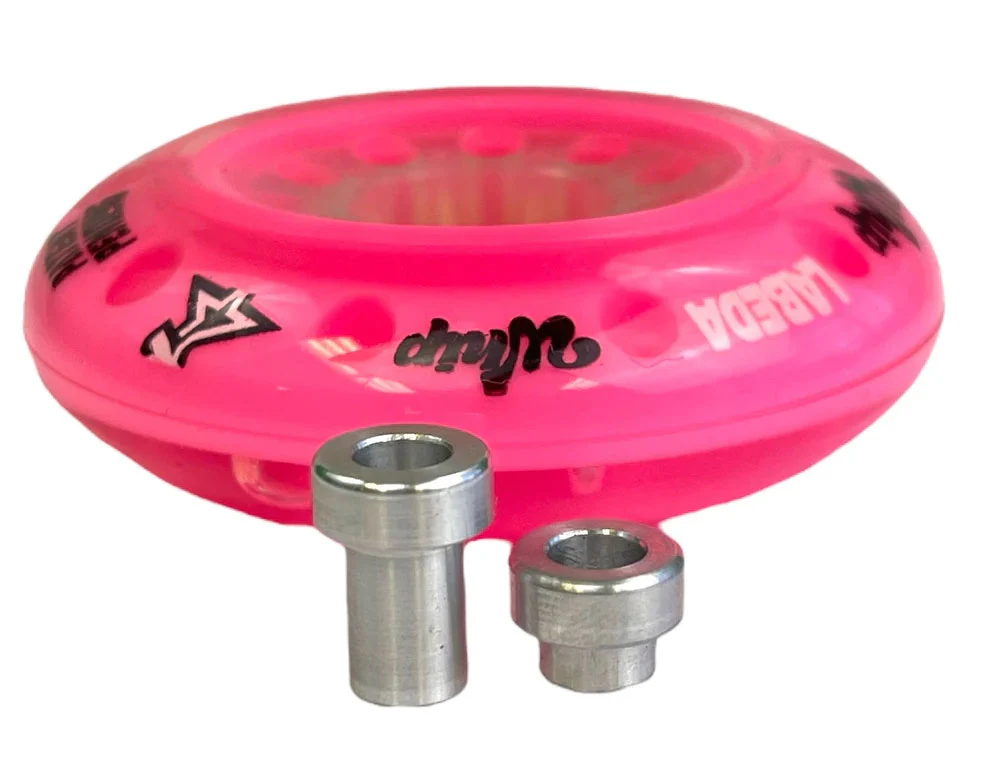 Labeda Whips Roller Hockey Wheels - Pink X-Soft 68mm - 8-Pack with Evo Spacers and Hybrid Ceramic Bearings - Image 2