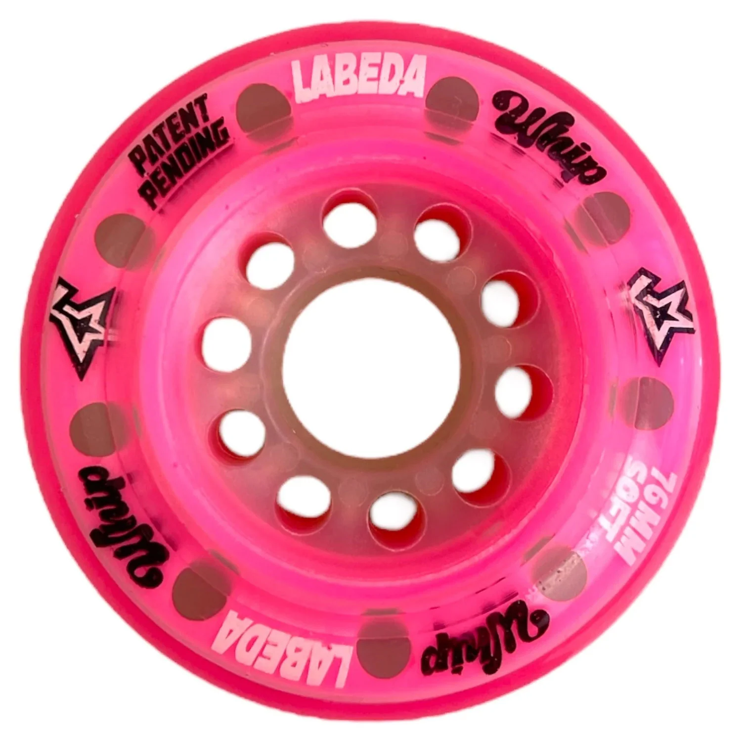 Labeda Whips Roller Hockey Wheels - Pink X-Soft 76mm - 4-Pack with Evo Spacers - Image 5