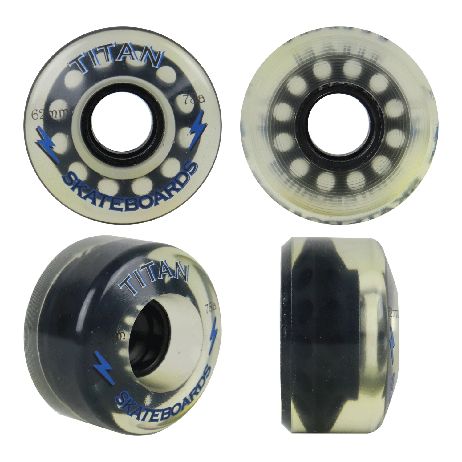Longboard Wheels 62mm 78A White Rearset "Titan Skateboards" Graphic