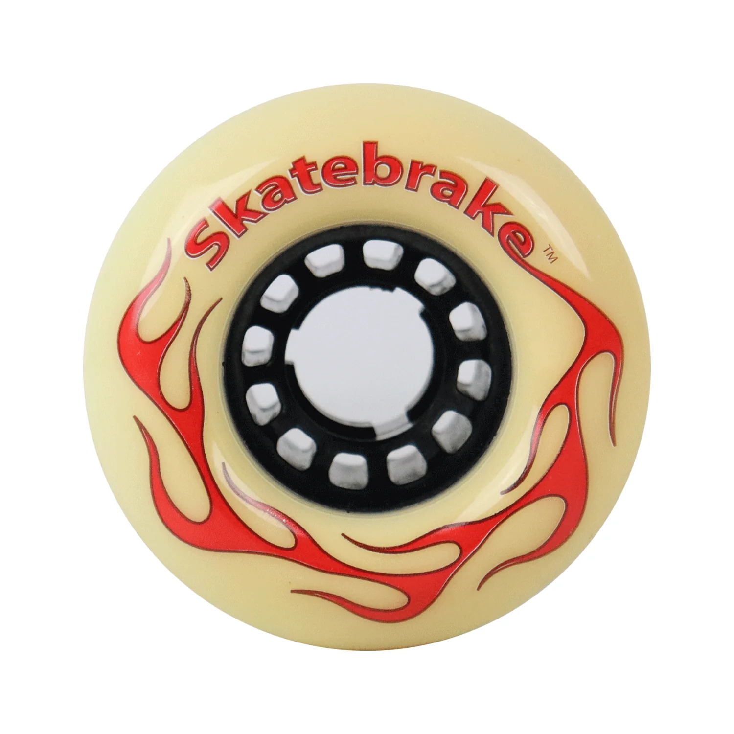 Longboard Wheels 76mm 82A White Rearset with Plastic Core "Skatebrake" Graphic - Image 2