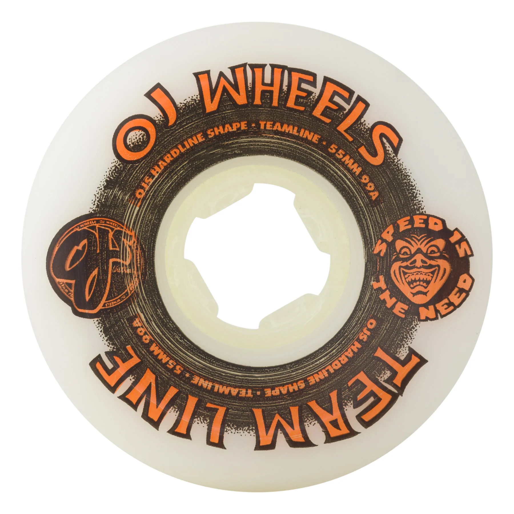 OJ Skateboard Wheels 55mm Team Line Original Hardline 99A White Black/Orange - Image 2