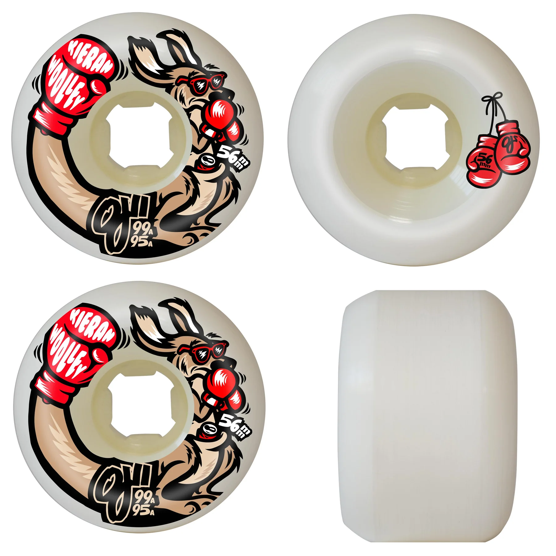 OJ Skateboard Wheels and Independent Bearings Combo 56mm Woolley Double Duro Mini Combo 99A/95A White - Image 2