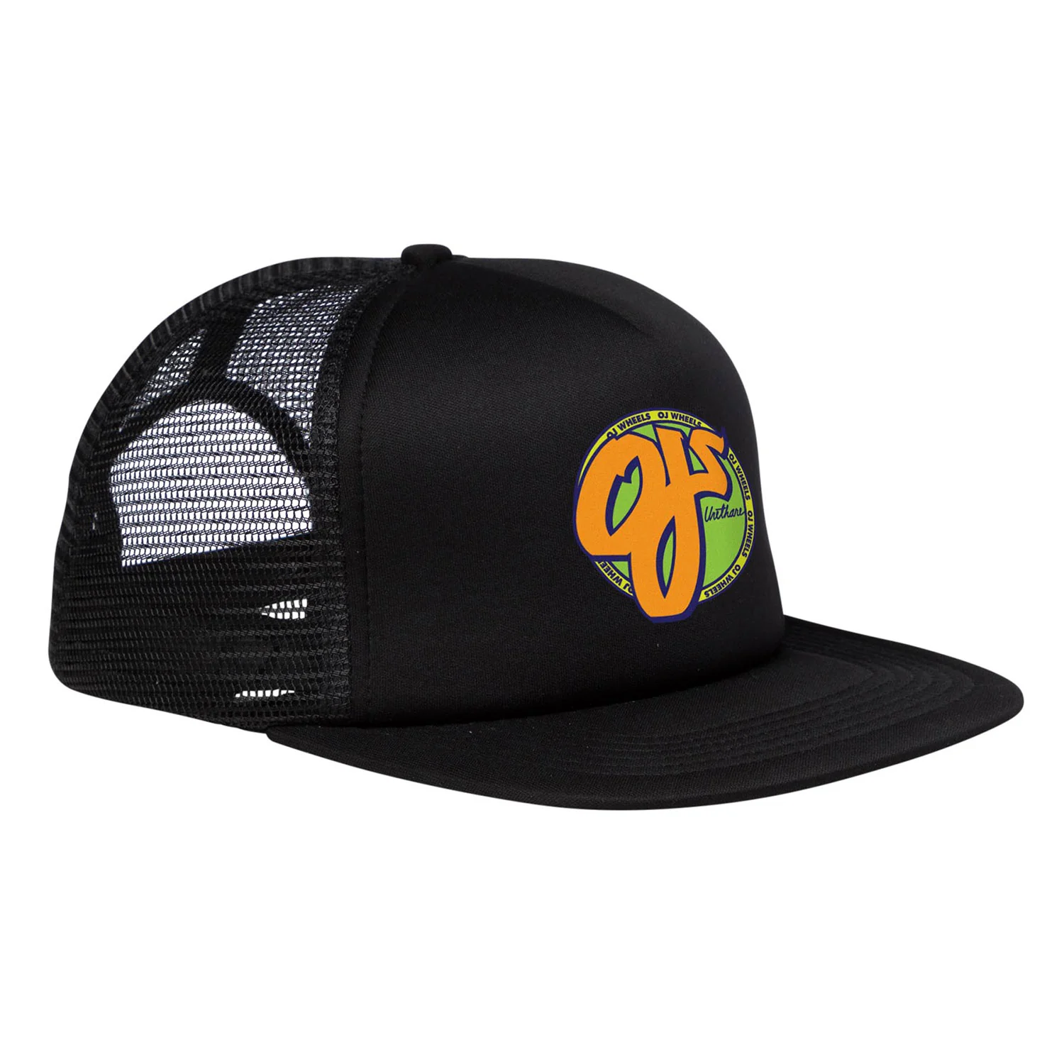OJ Wheels Skateboard Hat Standard Mesh Trucker High Profile Black - Image 3