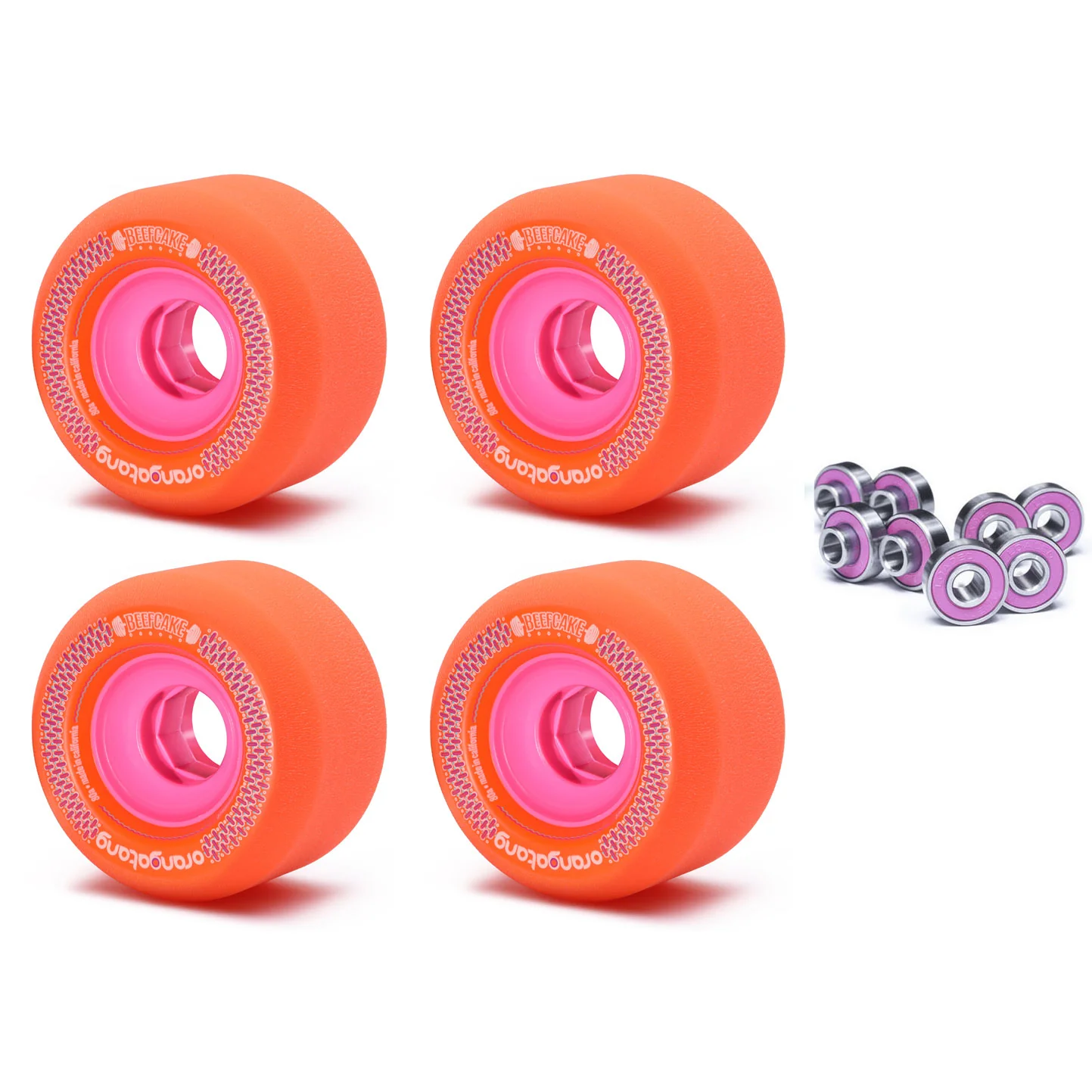 Orangatang Longboard Wheels Beefcake Orange 73mm 80A with Loaded Jehu V2 Bearings
