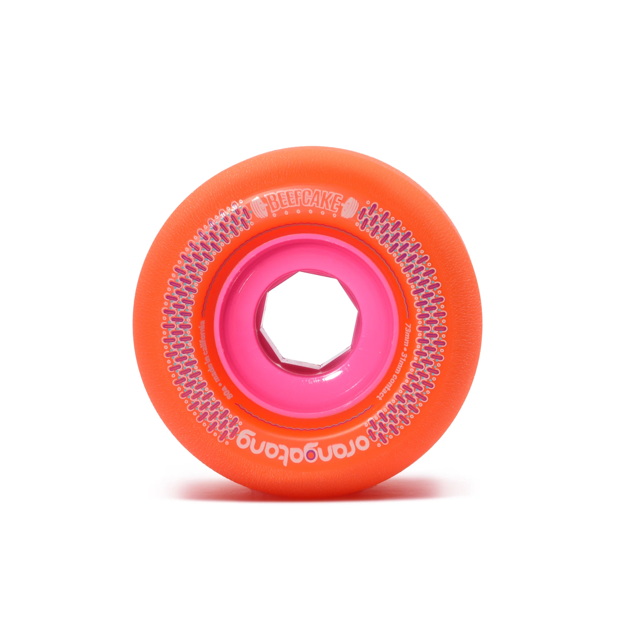 Orangatang Longboard Wheels Beefcake Orange 73mm 80A with Loaded Jehu V2 Bearings - Image 2