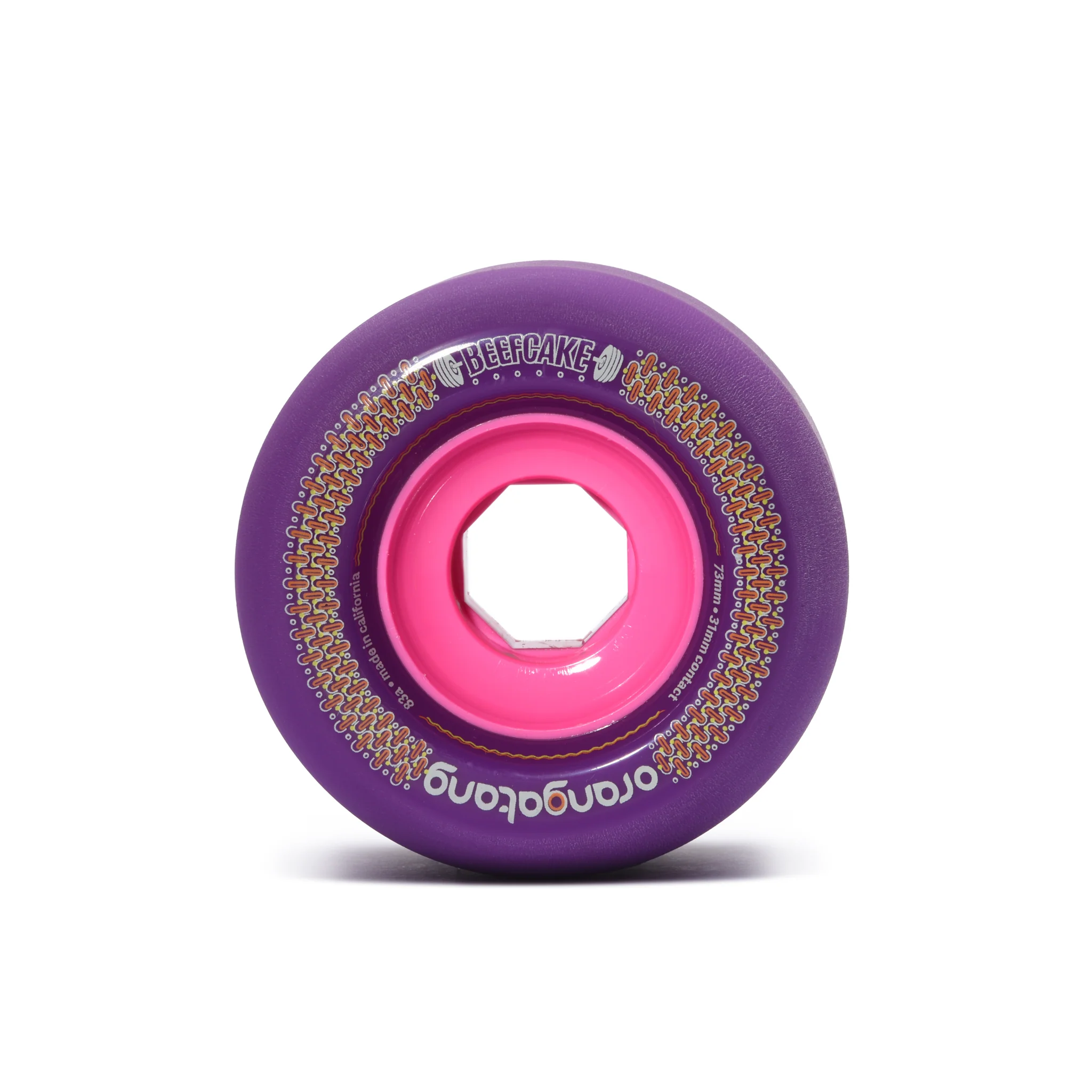Orangatang Longboard Wheels Beefcake Purple 73mm 83A with Loaded Jehu V2 Bearings - Image 2