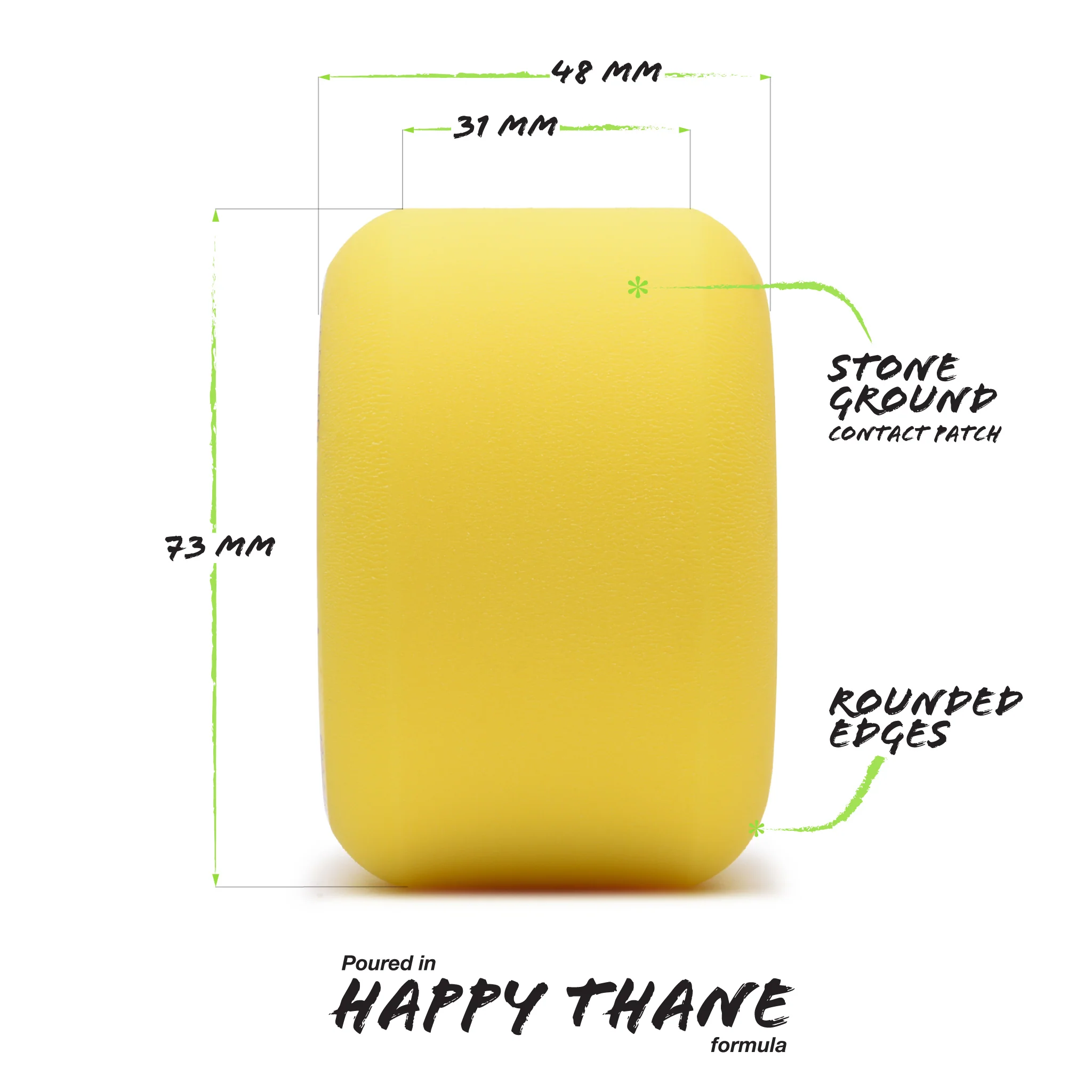 Orangatang Longboard Wheels Beefcake Yellow 73mm 86A - Image 3