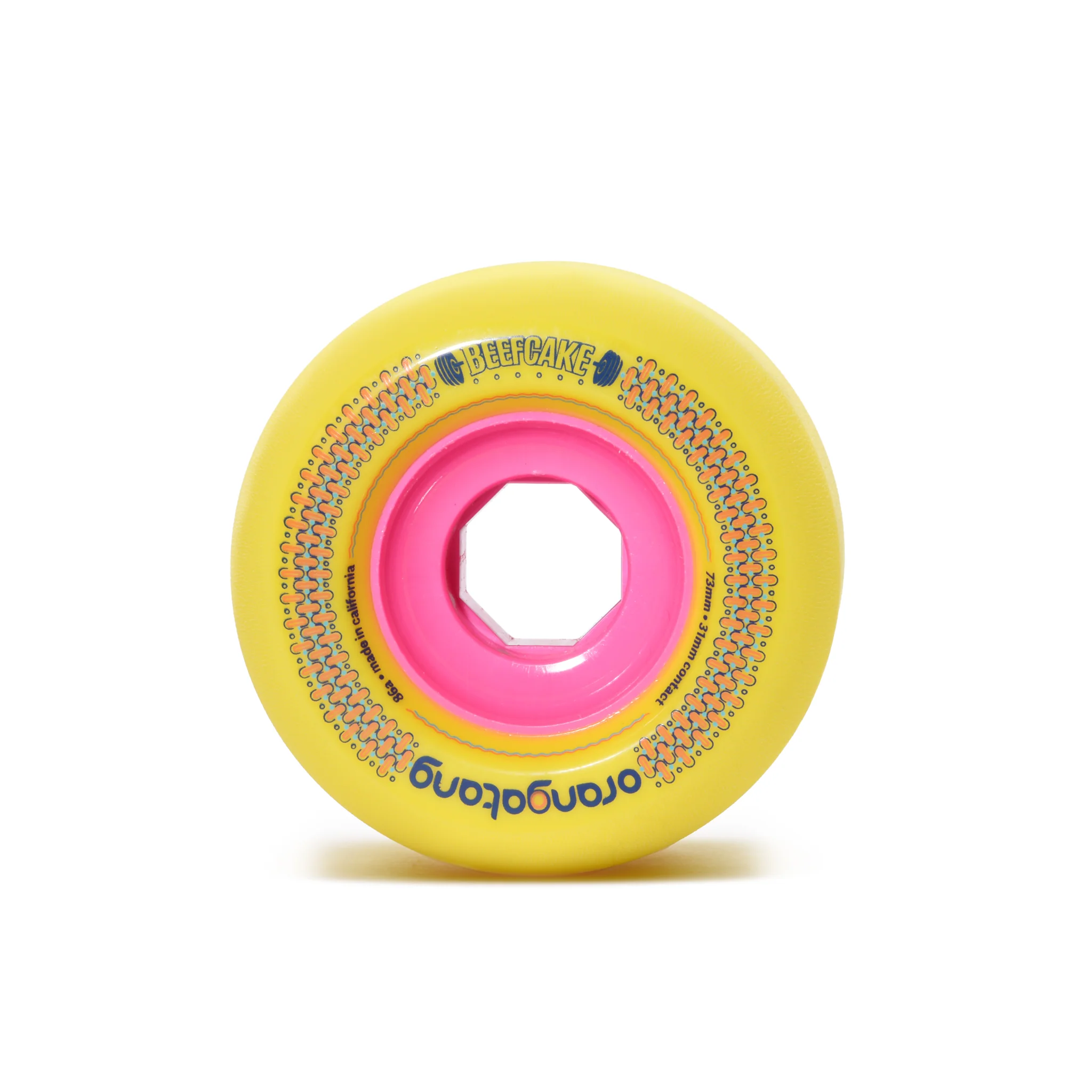 Orangatang Longboard Wheels Beefcake Yellow 73mm 86A with Loaded Jehu V2 Bearings - Image 2