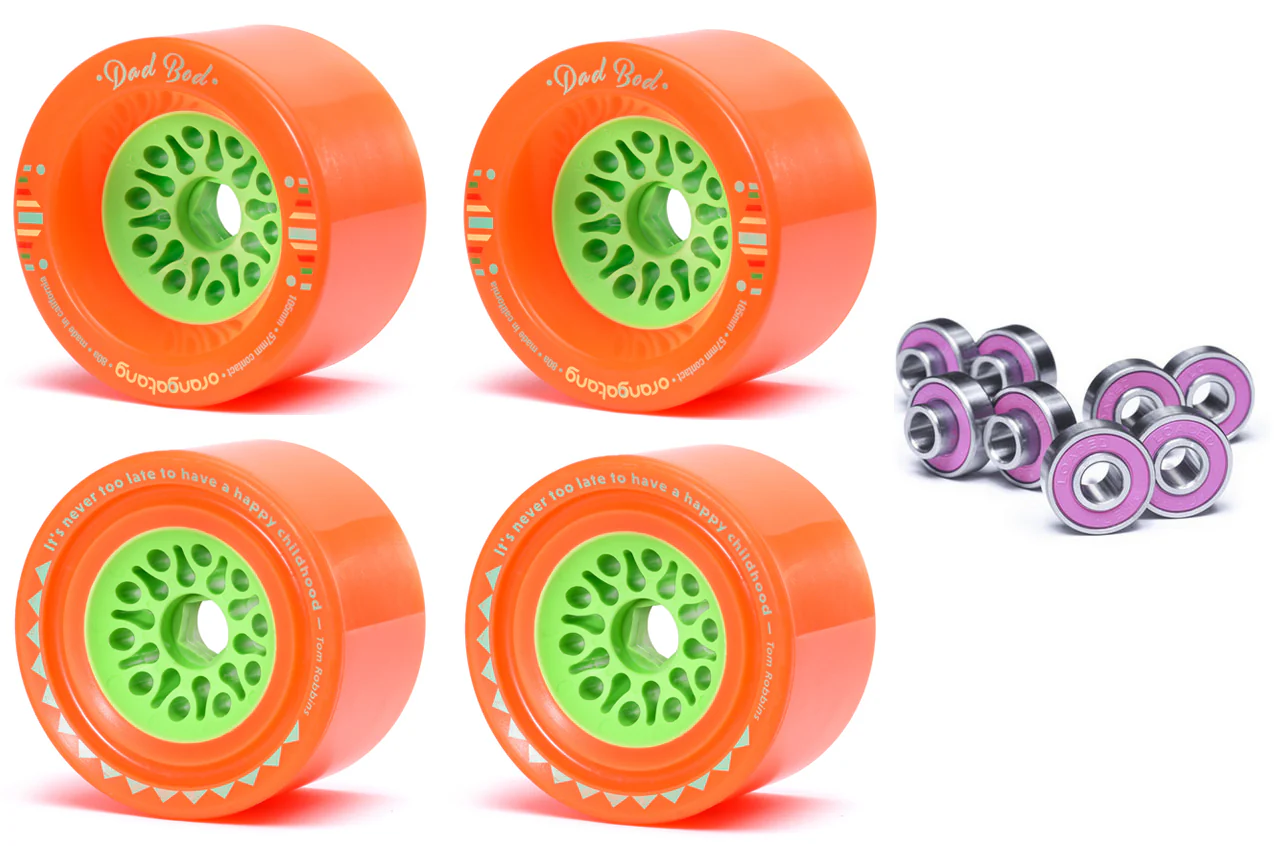 Orangatang Longboard Wheels Dad Bod Orange 105mm 80A with Loaded Jehu V2 Bearings