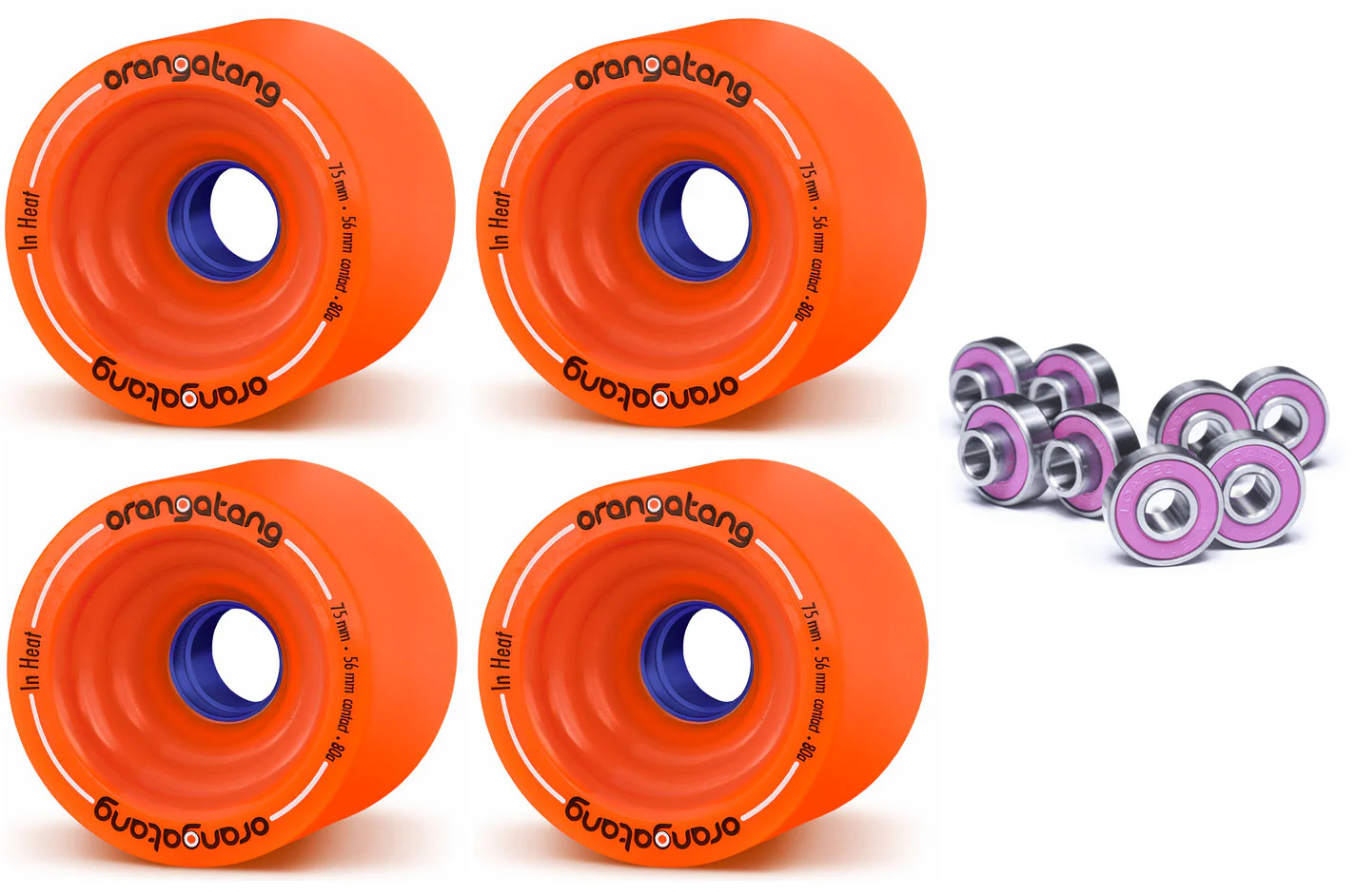 Orangatang Longboard Wheels In-Heat Orange 75mm 80A with Loaded Jehu V2 Bearings