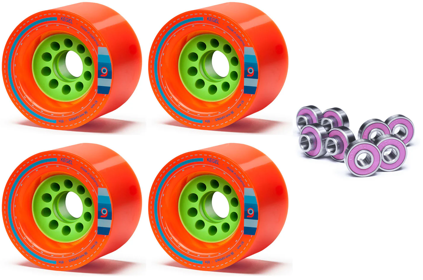 Orangatang Longboard Wheels Kegel Orange 80mm 80A with Loaded Jehu V2 Bearings
