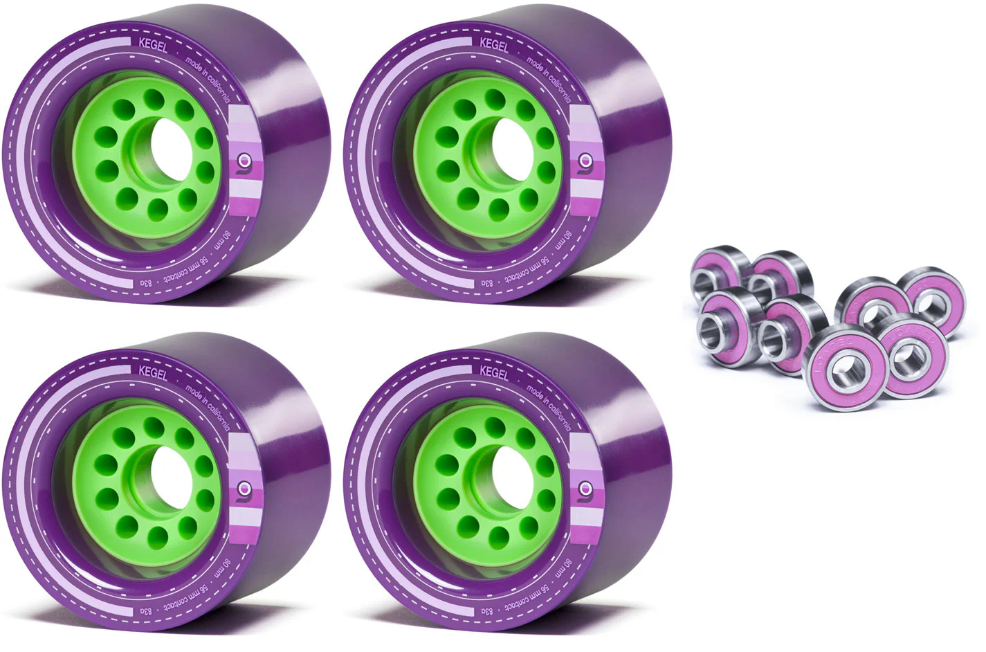 Orangatang Longboard Wheels Kegel Purple 80mm 83A with Loaded Jehu V2 Bearings