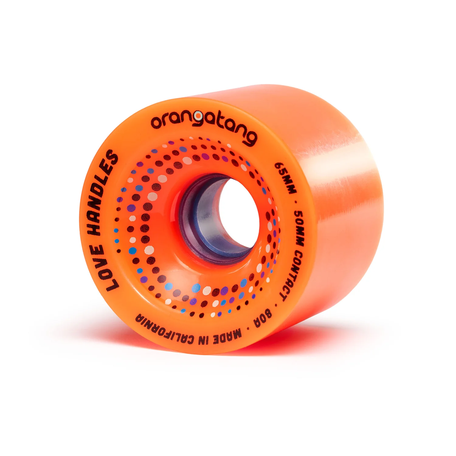 Orangatang Longboard Wheels Love Handles Orange 65mm 80A with Loaded Jehu V2 Bearings - Image 2
