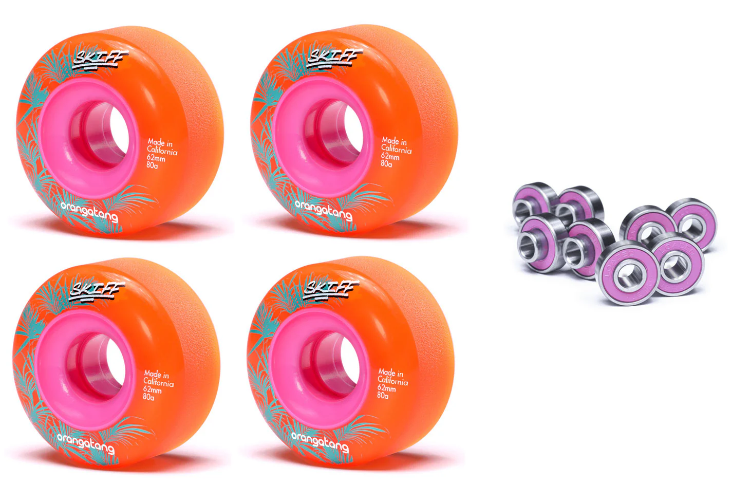 Orangatang Longboard Wheels Skiff Slasher Orange 62mm 80A with Loaded Jehu V2 Bearings
