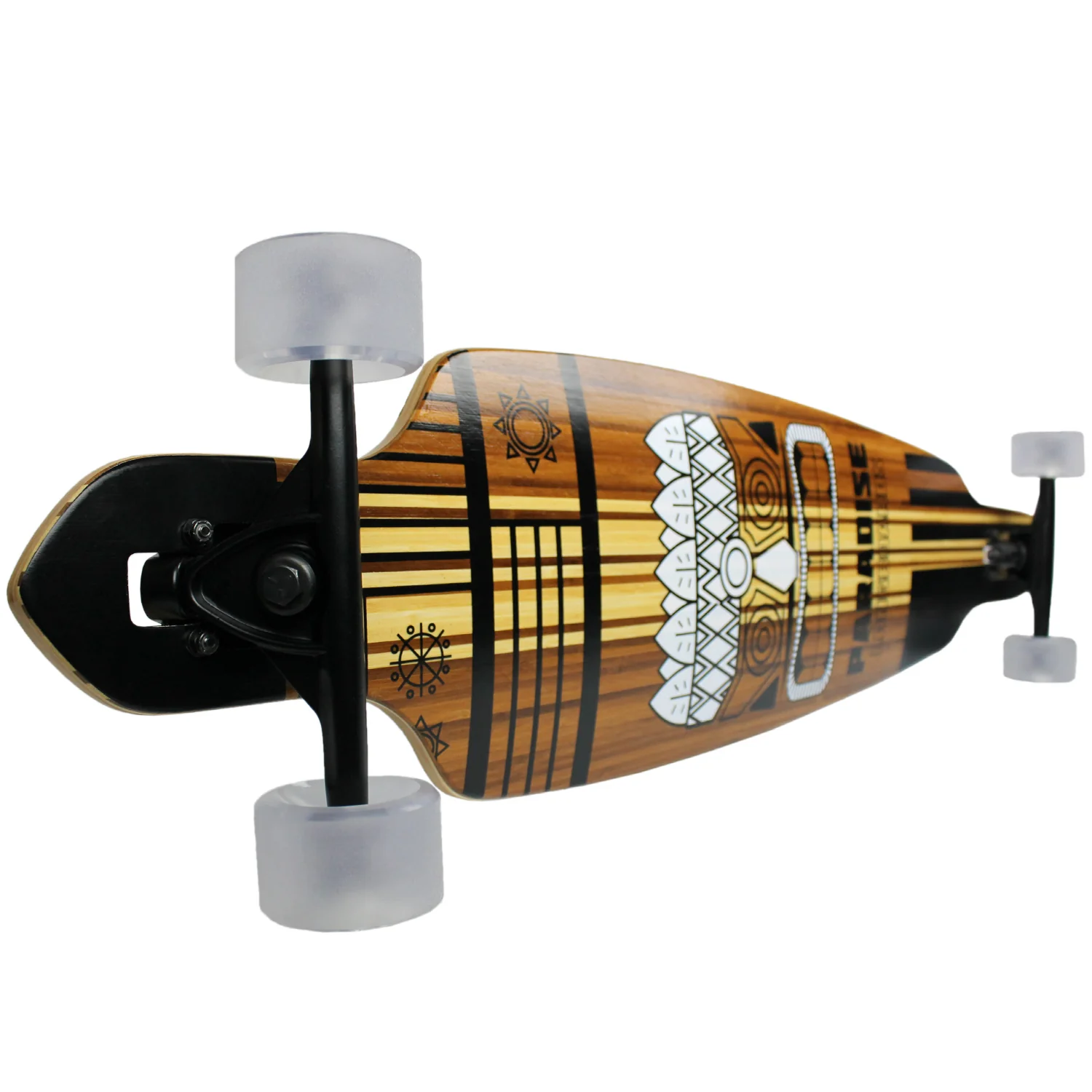Paradise Longboard 9.5" x 44" Bamboo Tiki Face Drop Through Pintail - Image 2