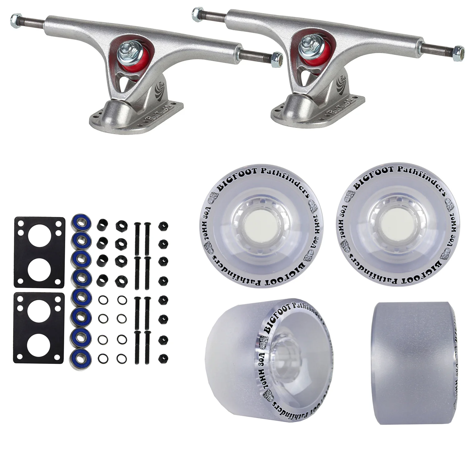 Paris Longboard Trucks, Wheels, Hardware, and Abec 7 Bearings Kit - V2 180 Raw + Bigfoot 70mm 80A Clear