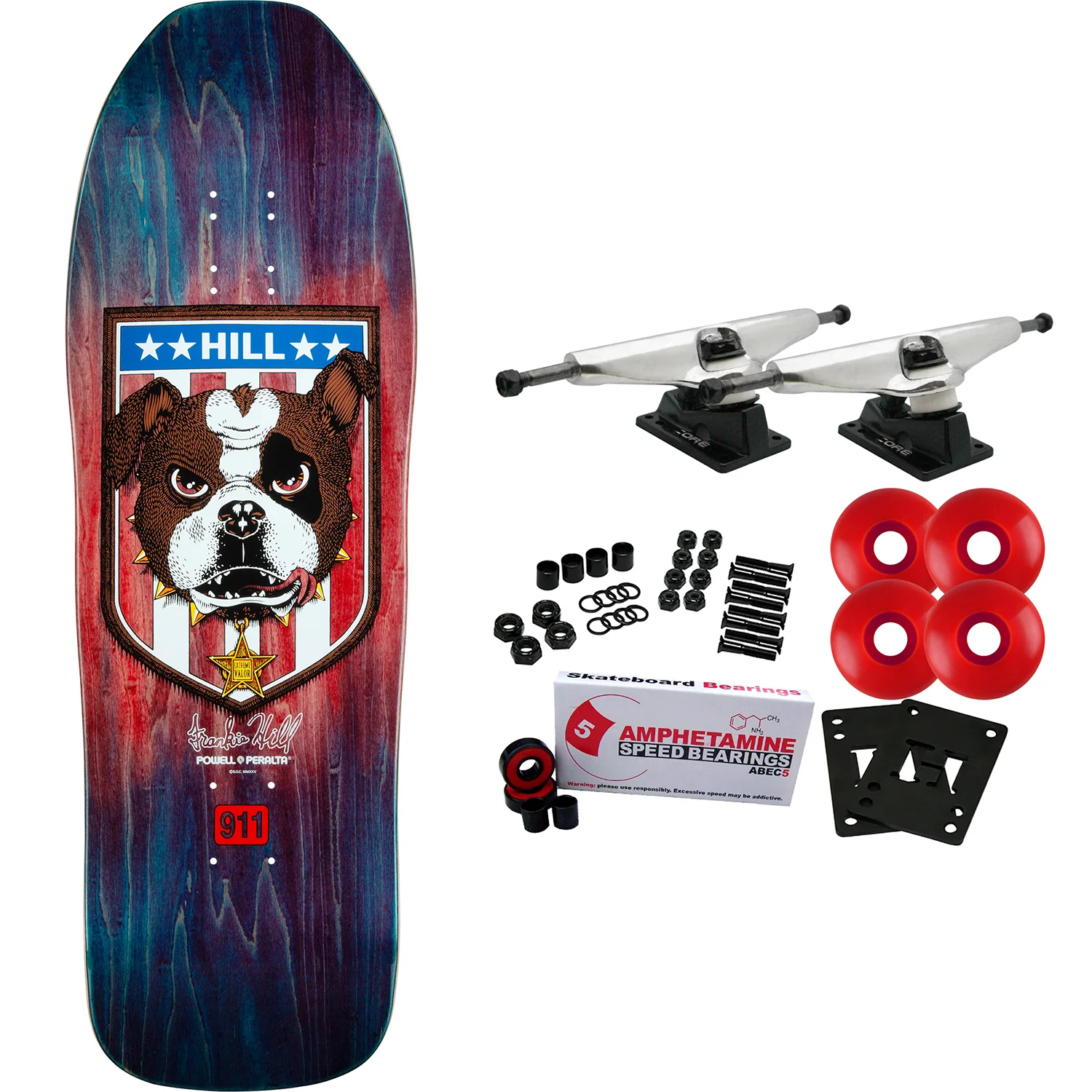 Powell Peralta Skateboard Complete Hill Bulldog Blue/Red Fade Old School Reissue