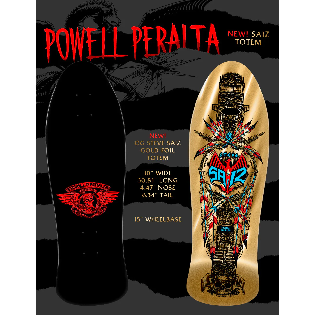 Powell Peralta Skateboard Complete Steve Saiz Totem Gold Foil Old School Reissue - Image 6