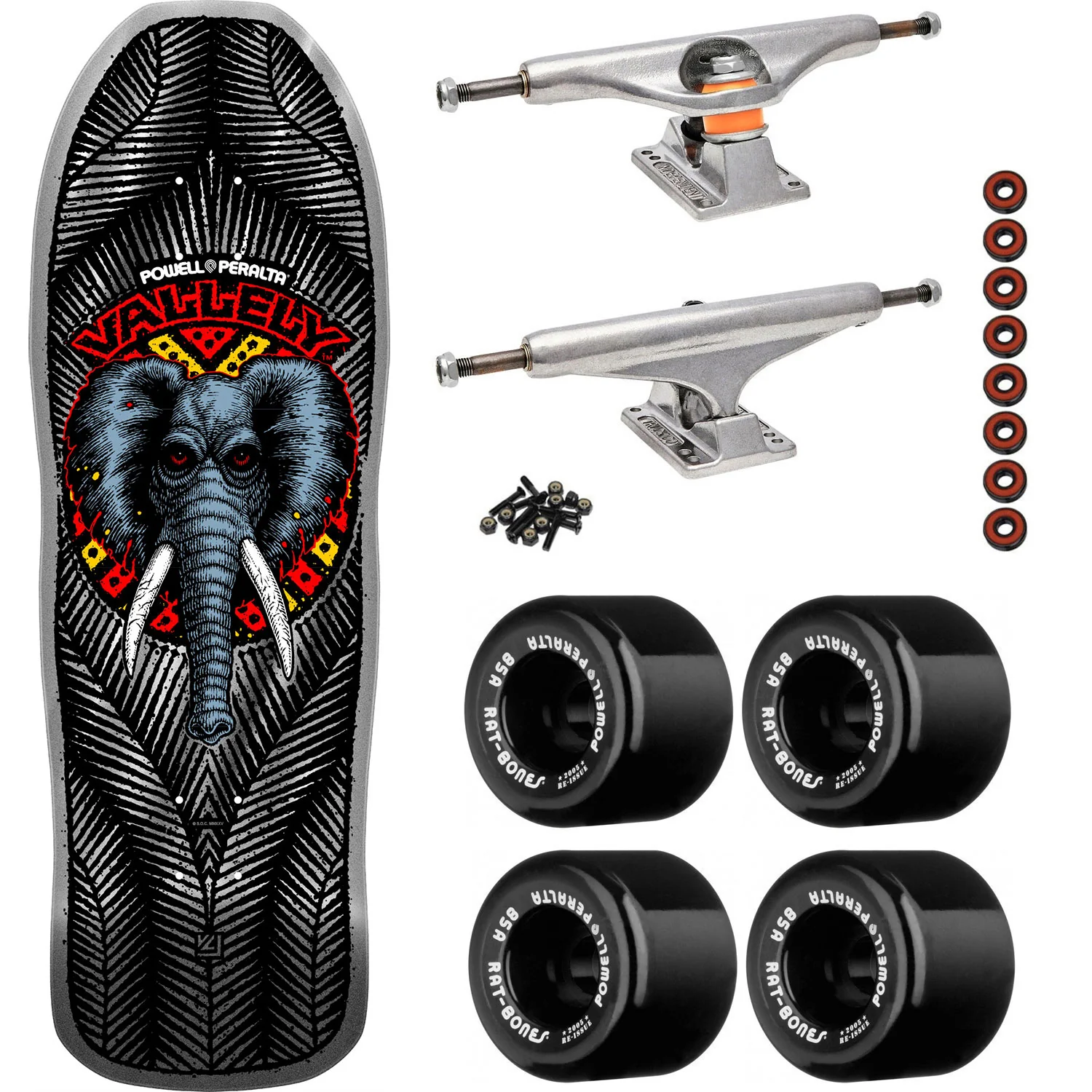 Powell Peralta Skateboard Mike V Elephant Silver Foil / Independent/ Rat Bones Black