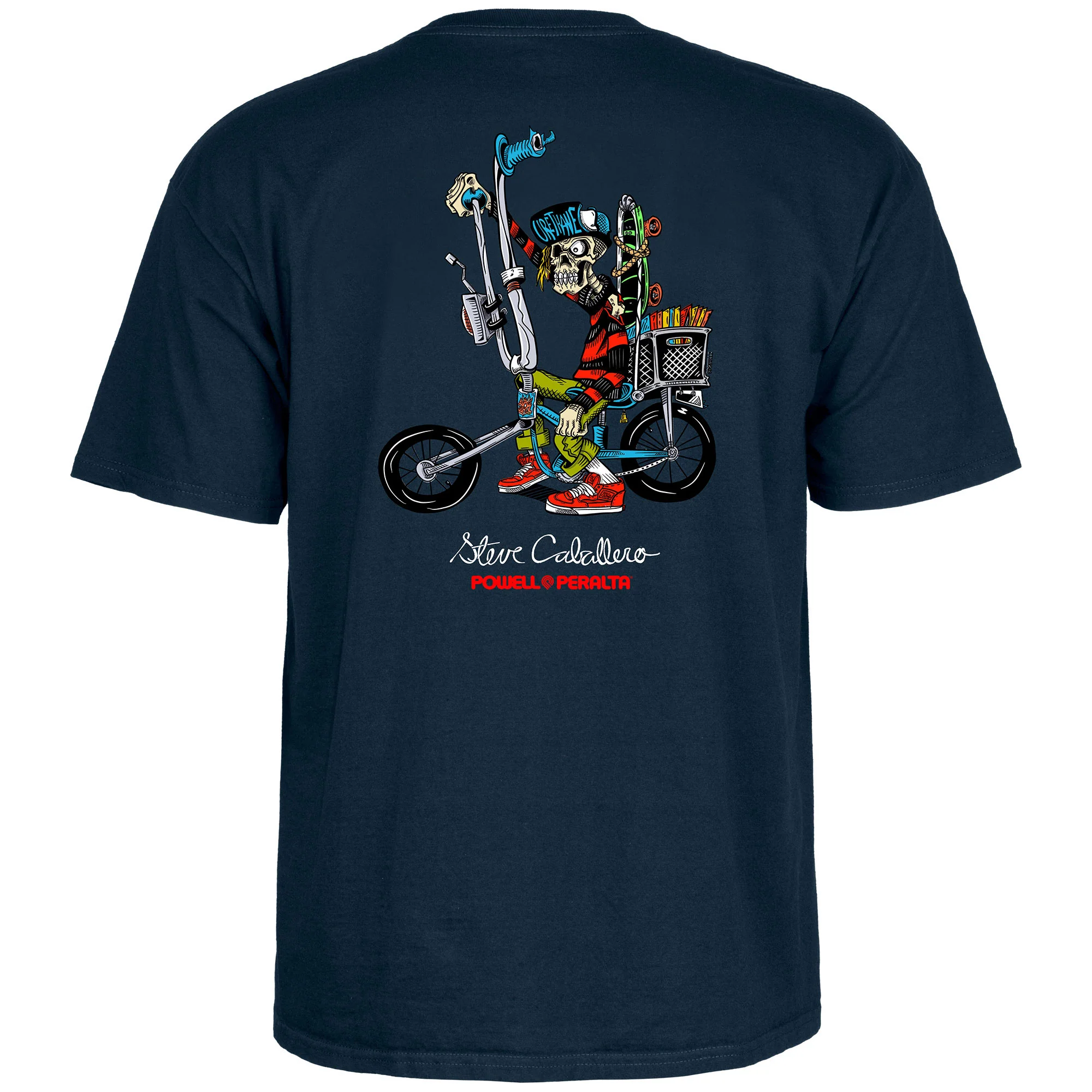 Powell Peralta Skateboard Shirt Steve Caballero Chopper Bike Navy - Image 2