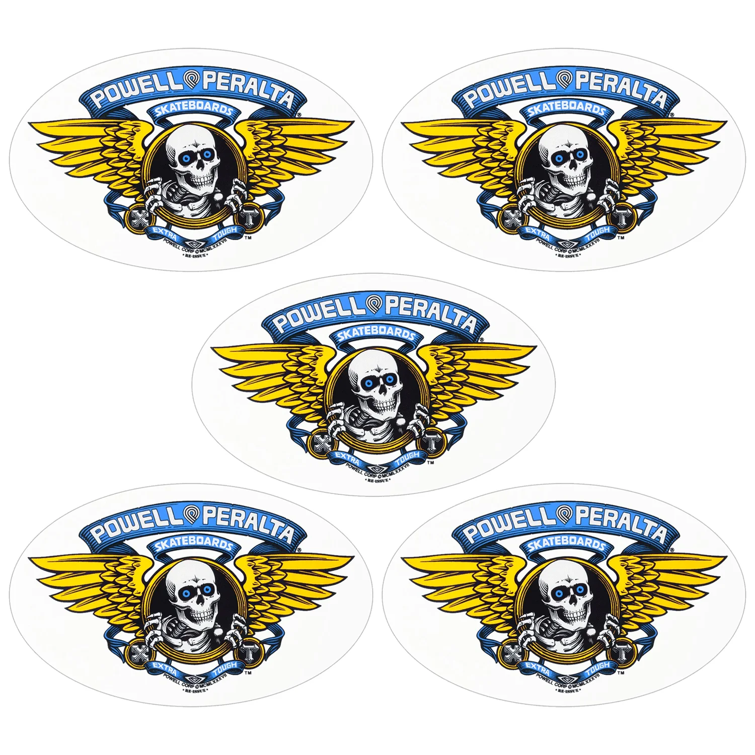 Powell Peralta Skateboard Sticker Winged Ripper Blue 6.5" 5-Pack