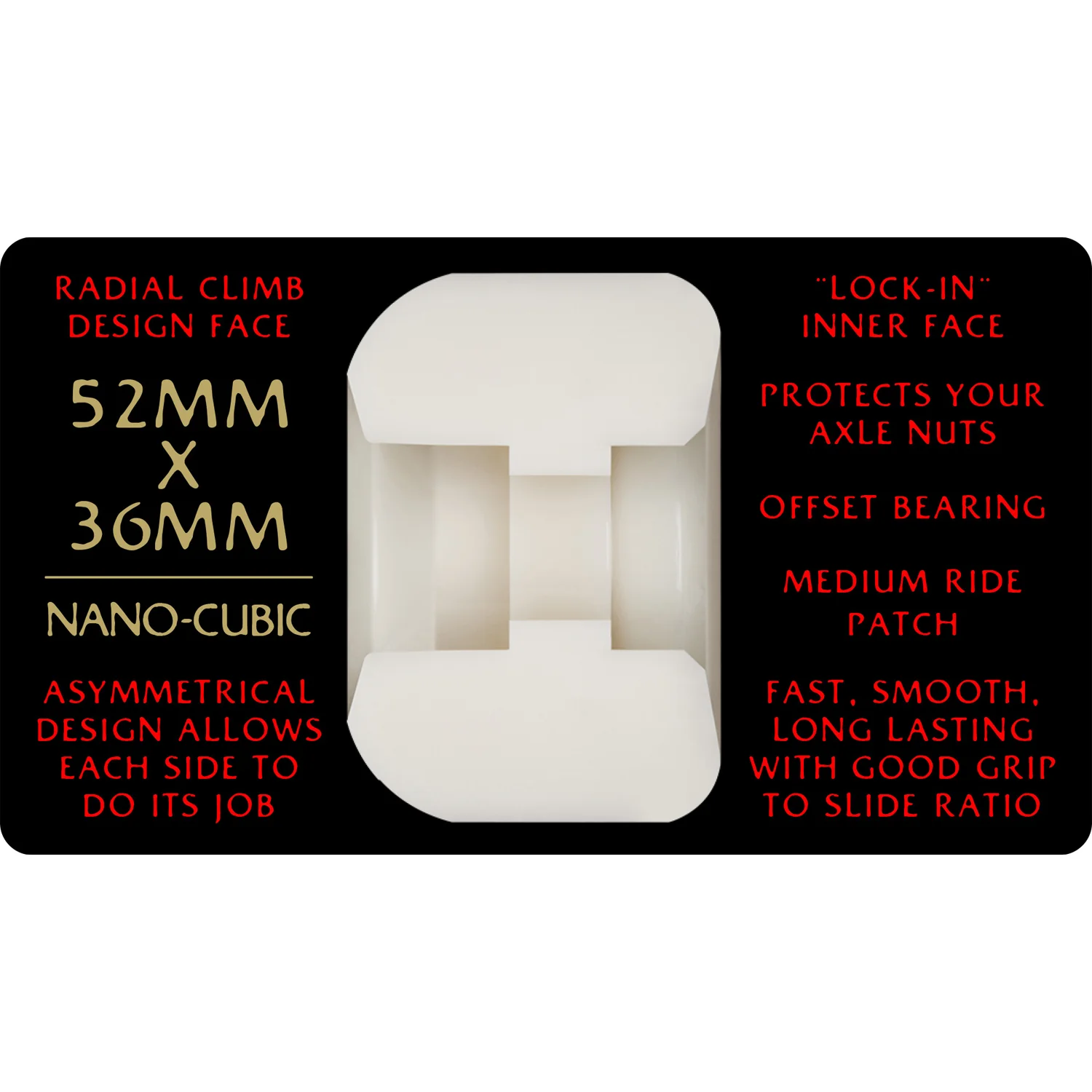 Powell Peralta Skateboard Wheels 52mm x 36mm Dragon Formula 93A Nano Cubic White/Red - Image 4