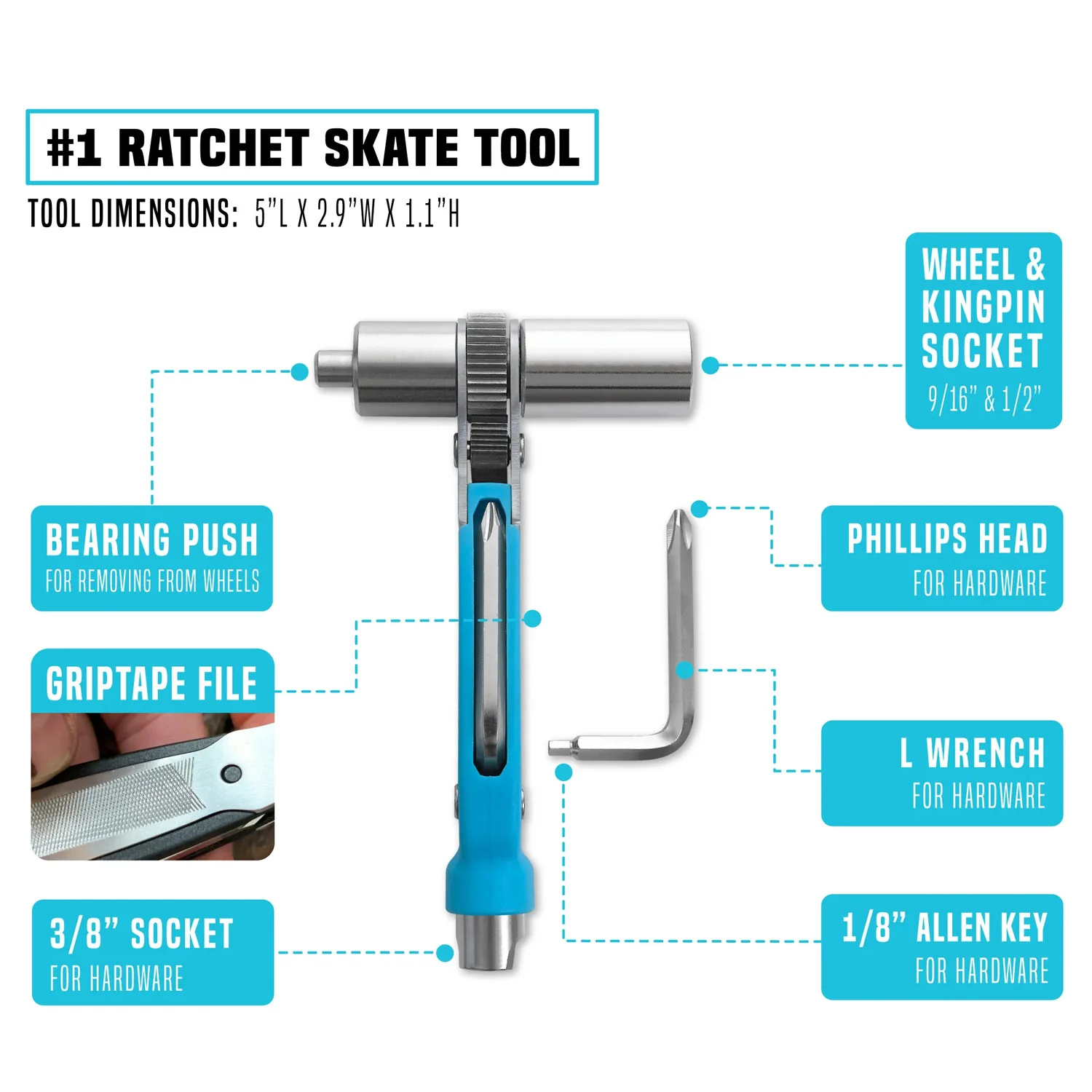Prime8 Skateboard Tool Number 1 Ratchet Black - Image 2